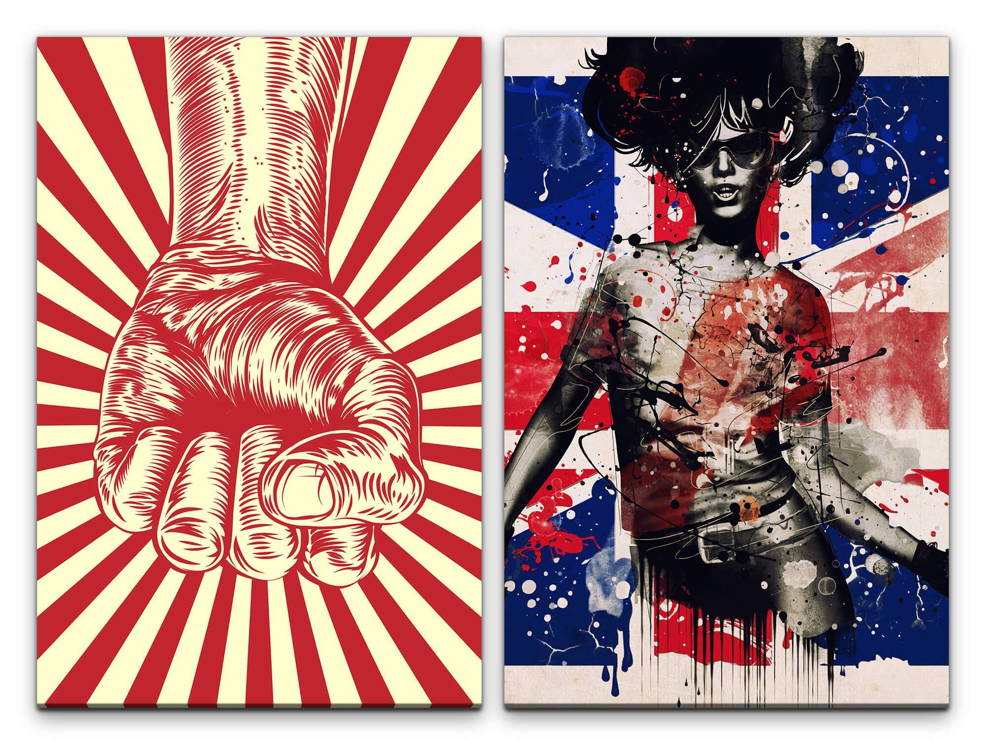 Sinus Art Leinwandbild 2 Bilder je 60x90cm Rot Revolution StreetArt England PopArt Sexy Woman. € 37,00