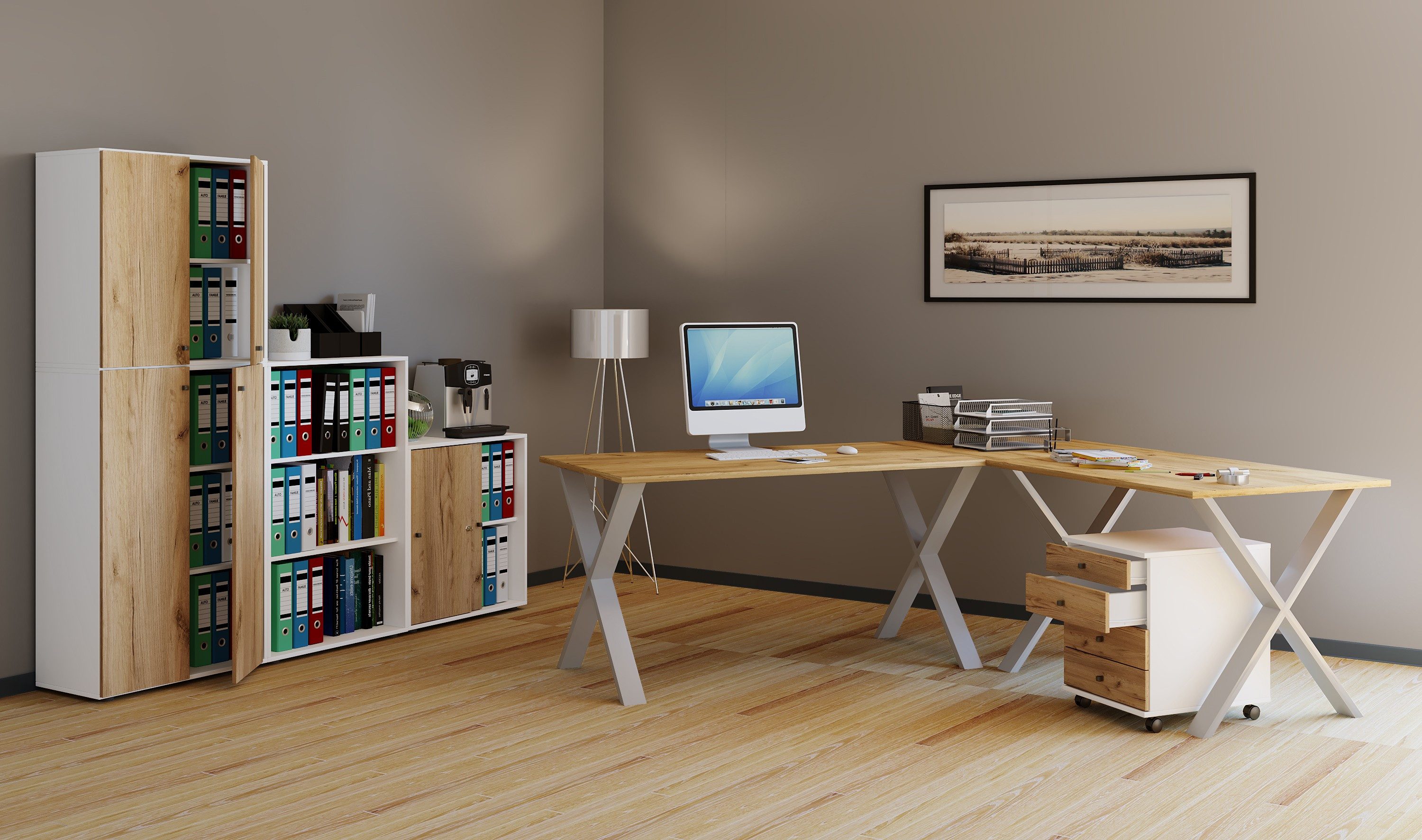 VCM Schreibtisch Bürotisch Lona H. 76 x B. 110 x T. 50 cm, Holz Schreibtisch, Füße aus hochwertigem Metall, Büromöbel