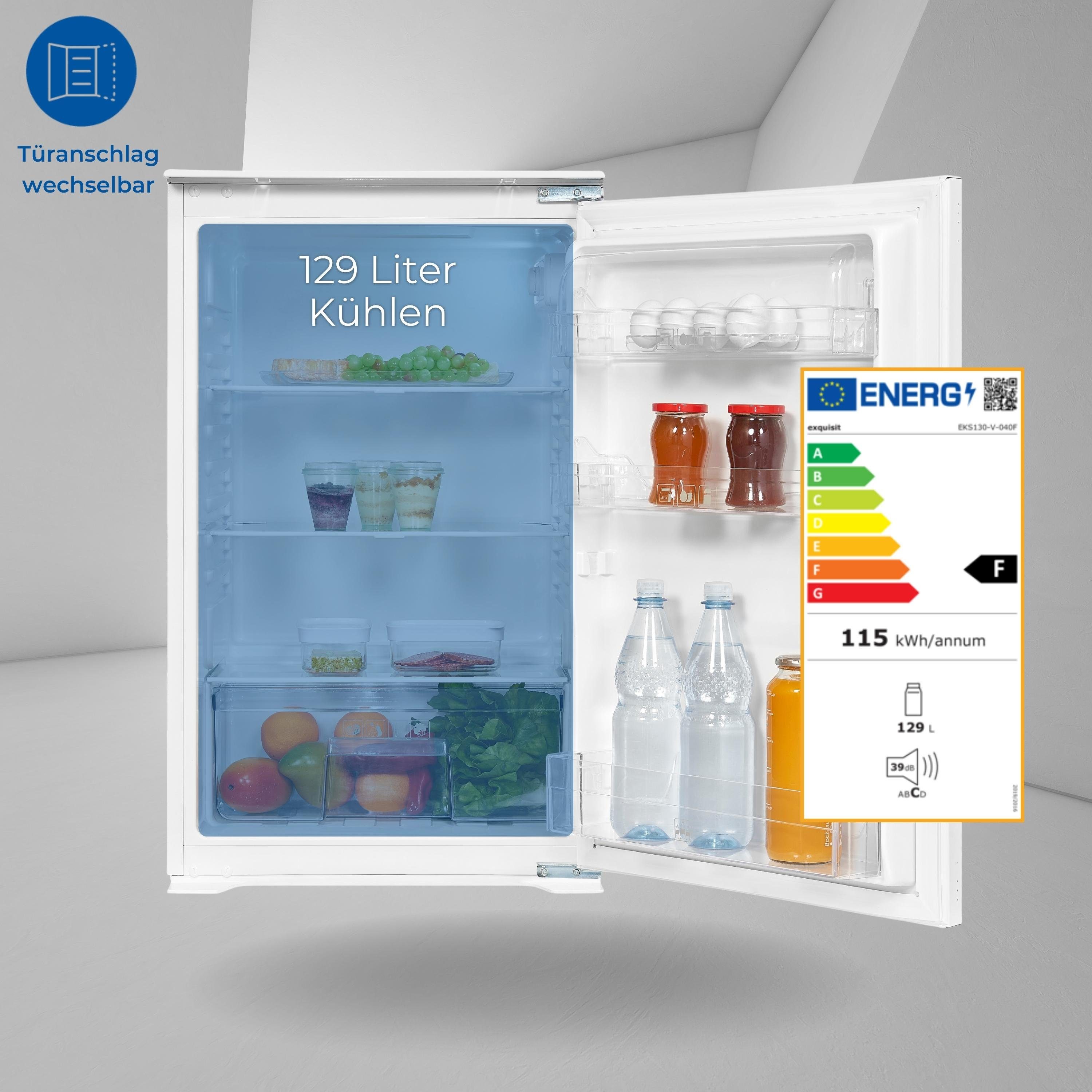exquisit Einbaukühlschrank mit Vollraumkühlschrank cm Innenbeleuchtung, 54.0 EKS130-V-040F, Schlepptür breit