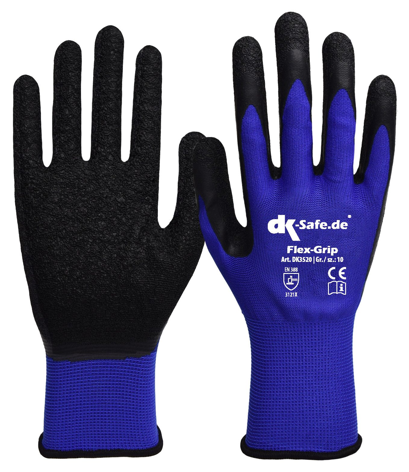 DK-Safe Arbeitshandschuhe Flex-Grip 3520 (Packung, 12 Paar) hervorragender Grip, wasserabweisend, robust, flexibel