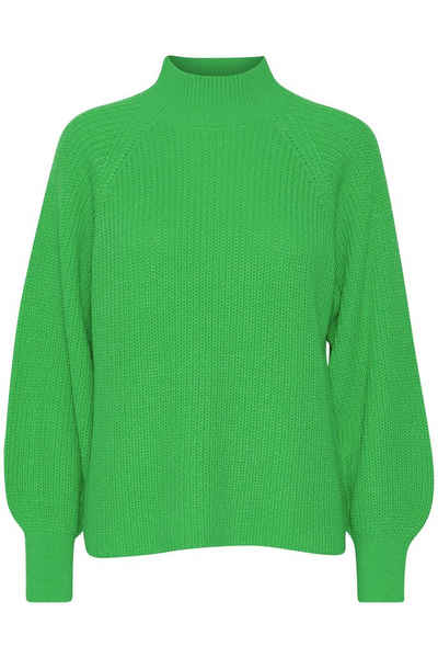 b.young Strickpullover Grobstrick Pullover mit Ballonärmeln Sweater mit Kragen 6692 in Grün