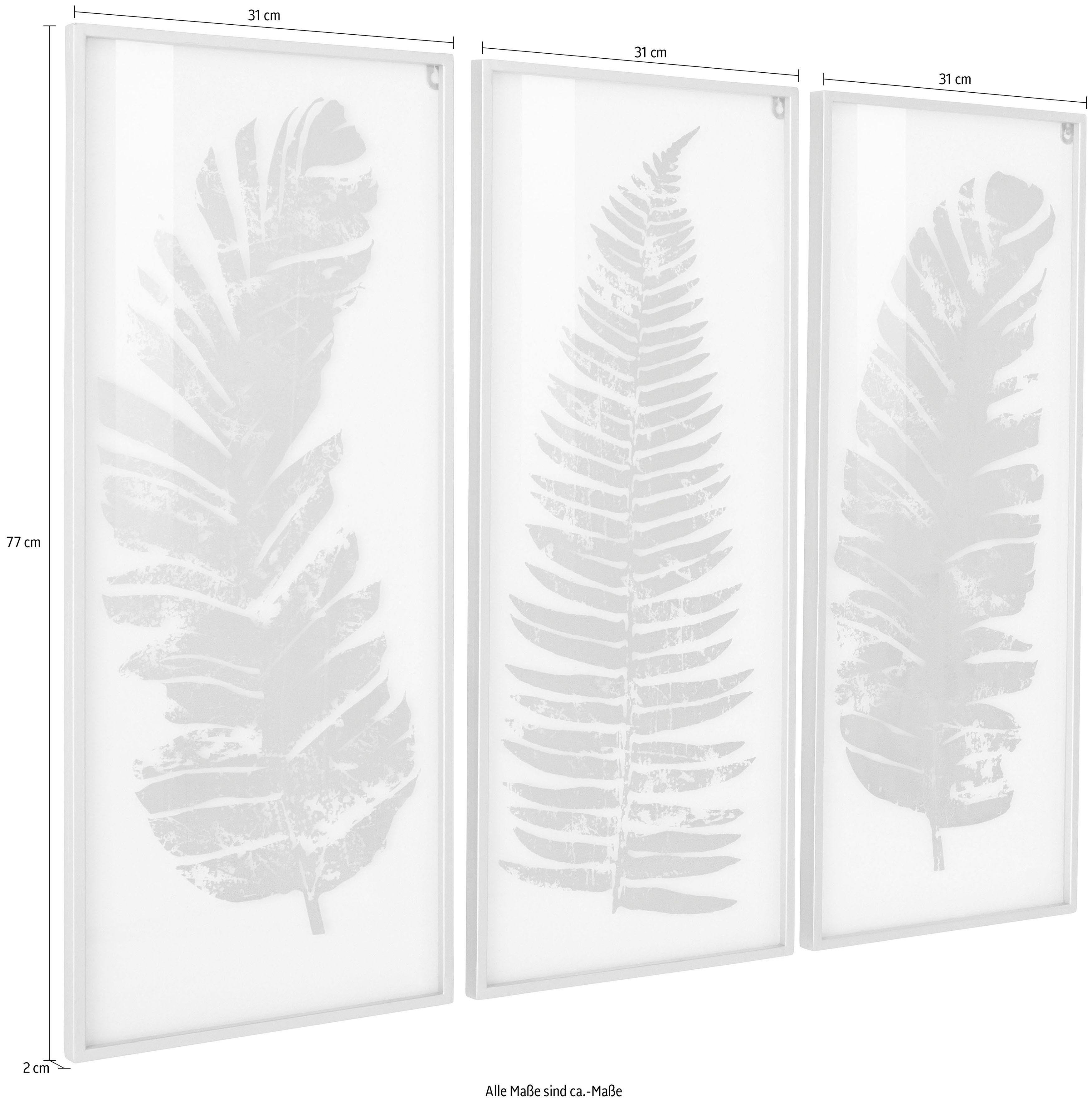 Blatt-Motiven, Wanddekoobjekt Wanddeko, St), (Set, schönen 3 mit Leonique Wohnzimmer