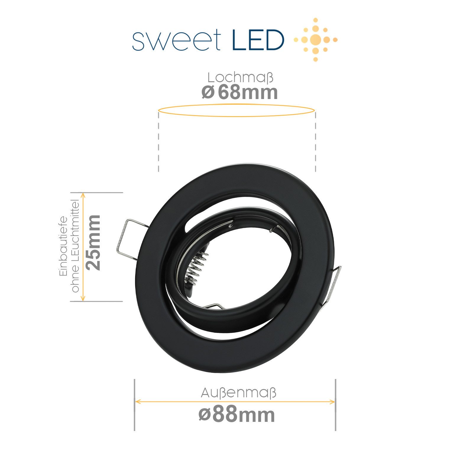 Sweet LED LED Einbaustrahler 10er Set GU10 rund Einbauspots Schwarz 230V Ø 88 mm, ohne Leuchtmittel, Deckenstrahler, Einbauleuchten, Lochdurchmesser Ø 68mm