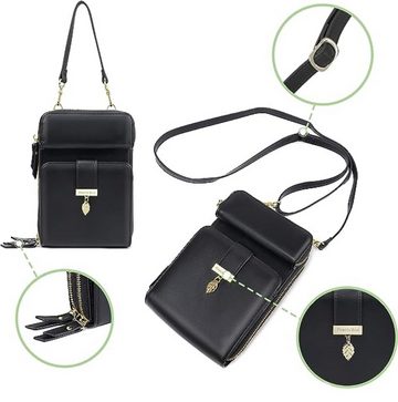 REDOM Handytasche Damen Schultertasche Leder Geldbörse Kleine Handy Umhängetasche Tasche (Reisepass Tasche Anti-Diebstahl mit verstellbar abnehmbar Schultergurt, Handyfach mit Magnetverschluss, mit Credit Card Slots, Brieftasche), mit vielen Kartenfächer Reißverschluss Münzfach Beutel 20x13,5x6 cm