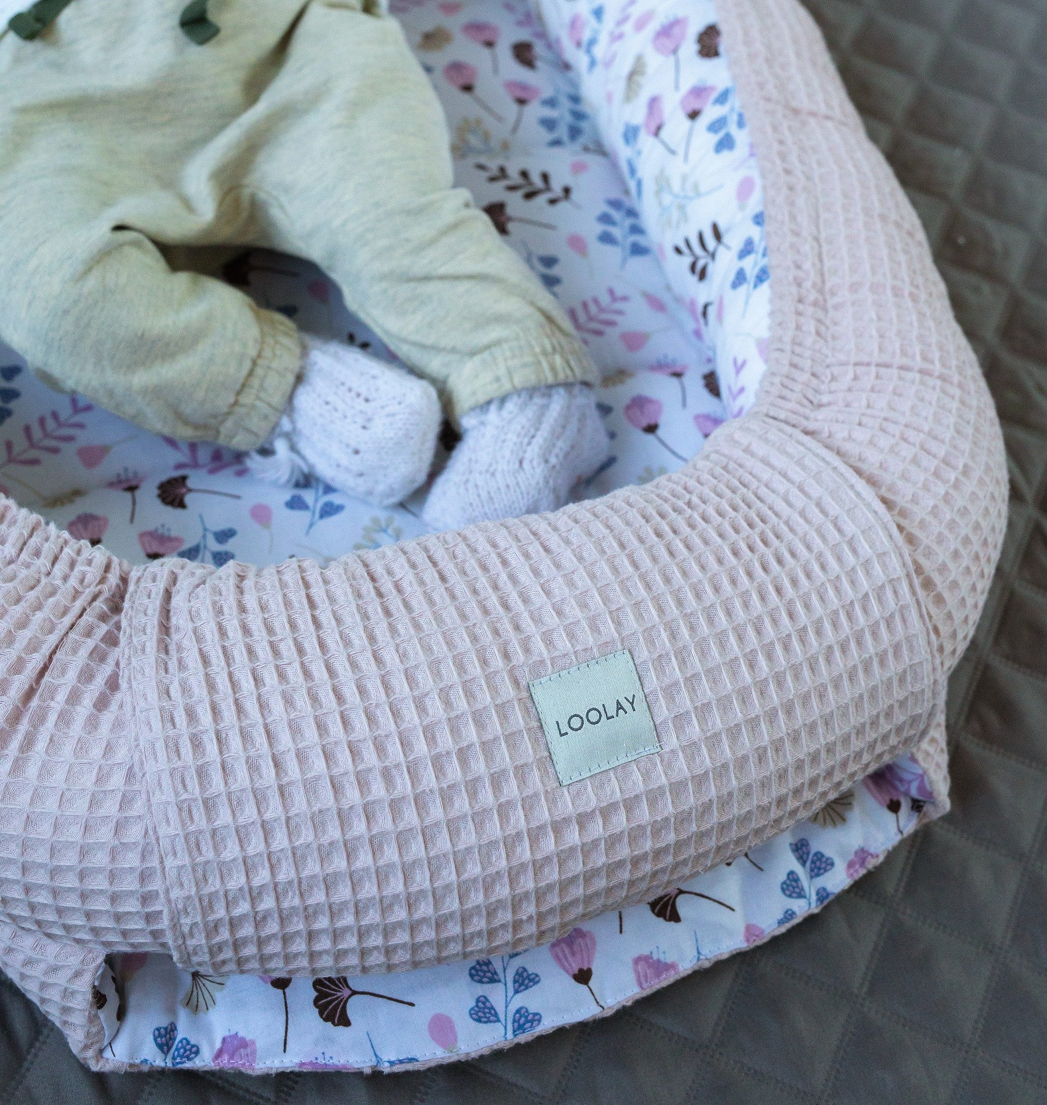 Bettnestchen Altrosa WAFFELPIQUE/ BLUMEN Rosa Babynest Babyausstattung