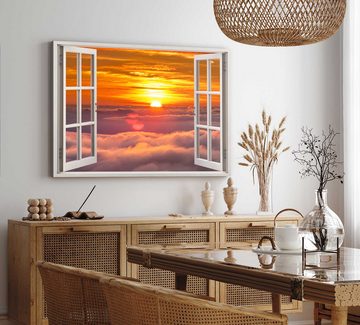 Sinus Art Leinwandbild Wandbild 120x80cm Fensterbild Über den Wolken Sonnenuntergang roter Hi, (1 St)