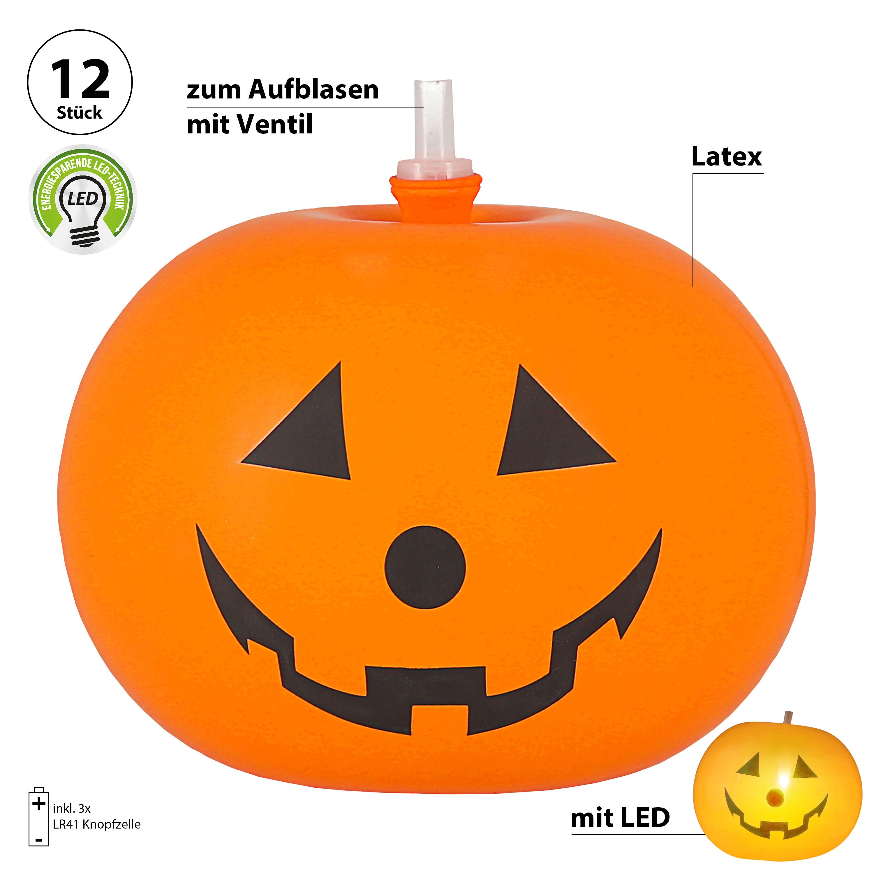 CEPEWA LED Lampion LED Luftballon Kürbis stehend 6x2er Set Ø 20cm Latex orange Halloween