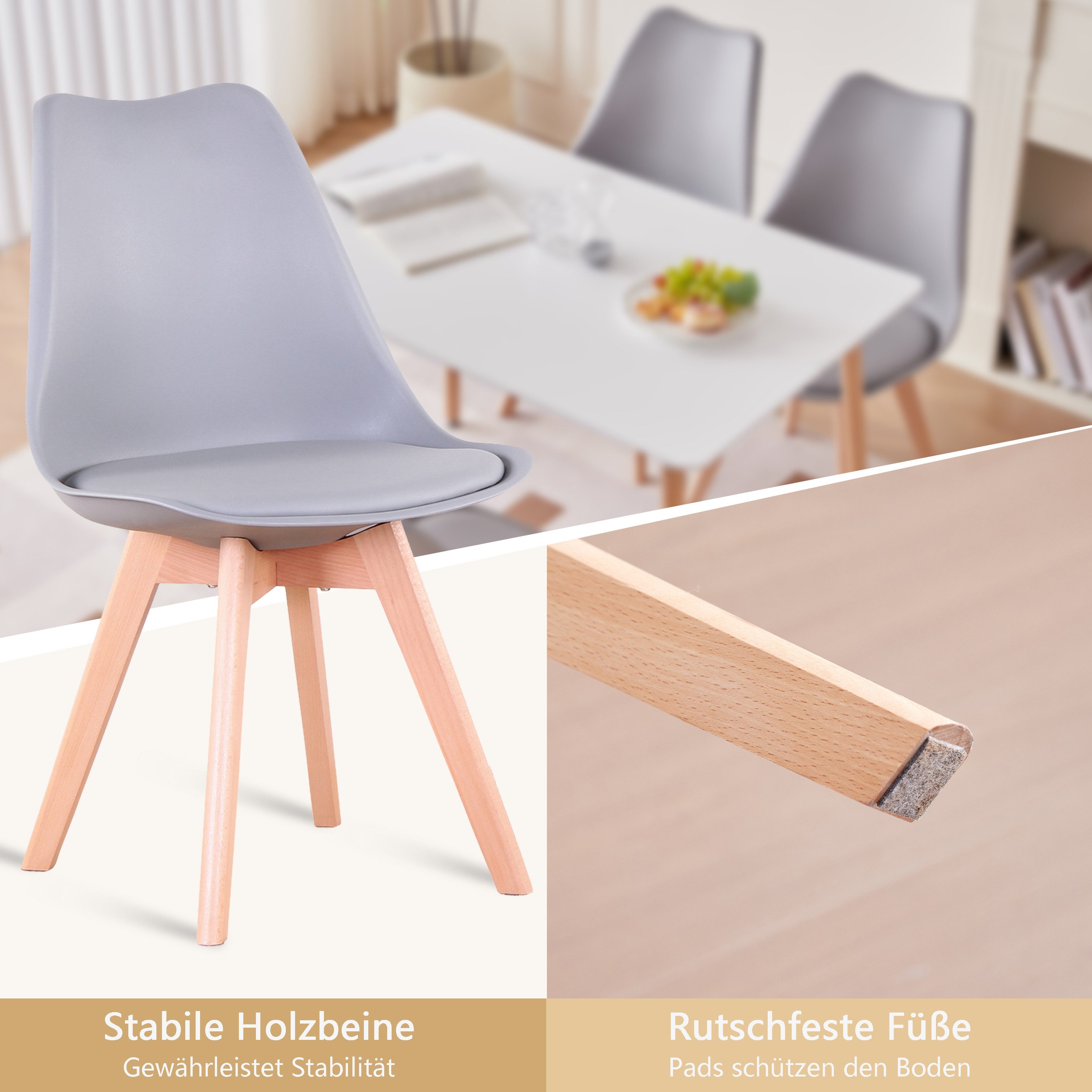 GrandCA HOME Esszimmerstuhl 4er/6er Set Esszimmerstuhl, Moderner Gepolsterter Küchenstuhl (4 St), mit Beine aus Buchenholz, grau