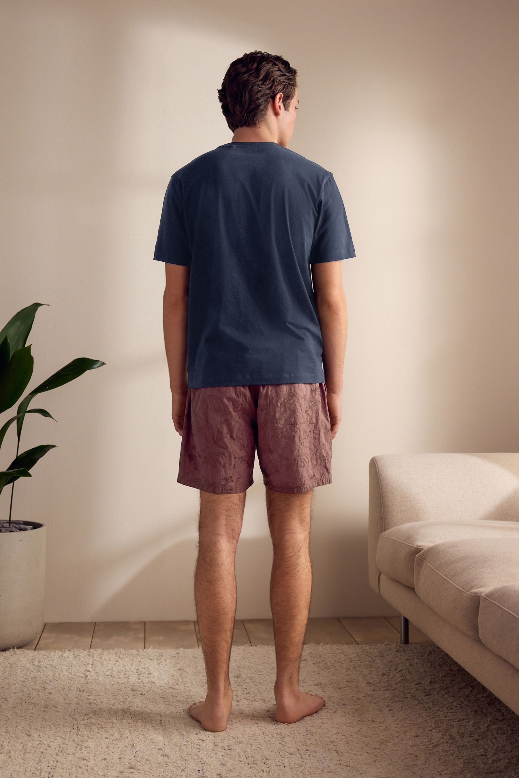 Next Pyjama Kurzer, bestickter Schlafanzug, Baumwollgewebe (2 tlg) günstig online kaufen