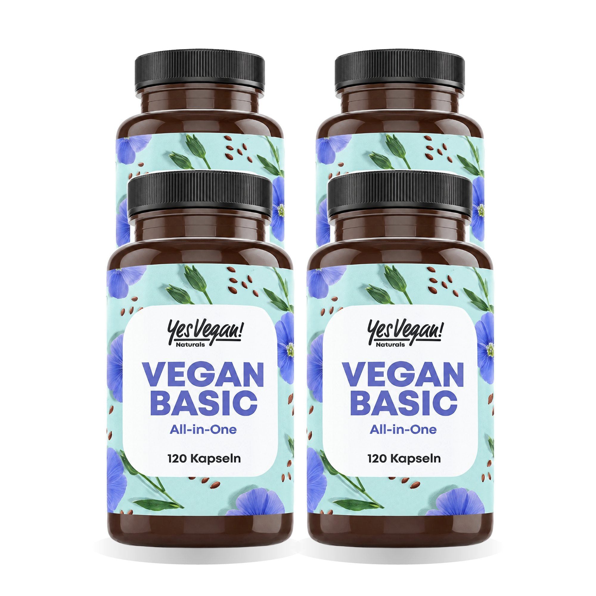 Yes Vegan Vitamin D3 K2 B12 hochdosiert, Vegan Multivitamin Kapseln, 4 er Spar-Set à 120 St., 66 g, vegan, laktosefrei, glutenfrei