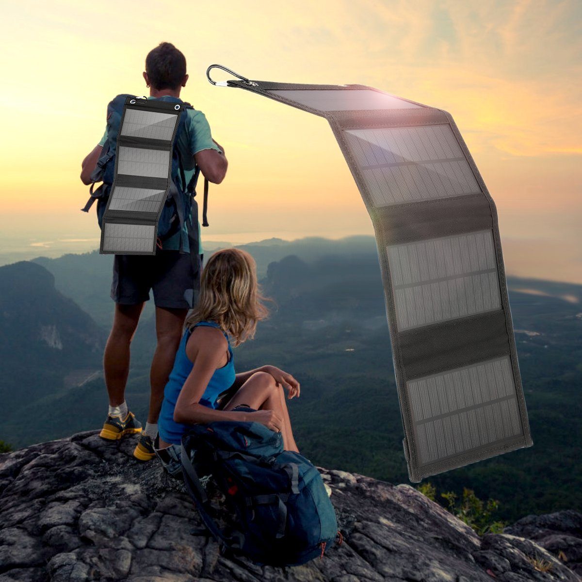 LETGOSPT Solarmodul 40W Solarpanel Faltbar mit USB Anschluss Wasserdichtes  Tragbares, IPX4 Solar Panel Outdoor für Outdoor-Camping Wandern