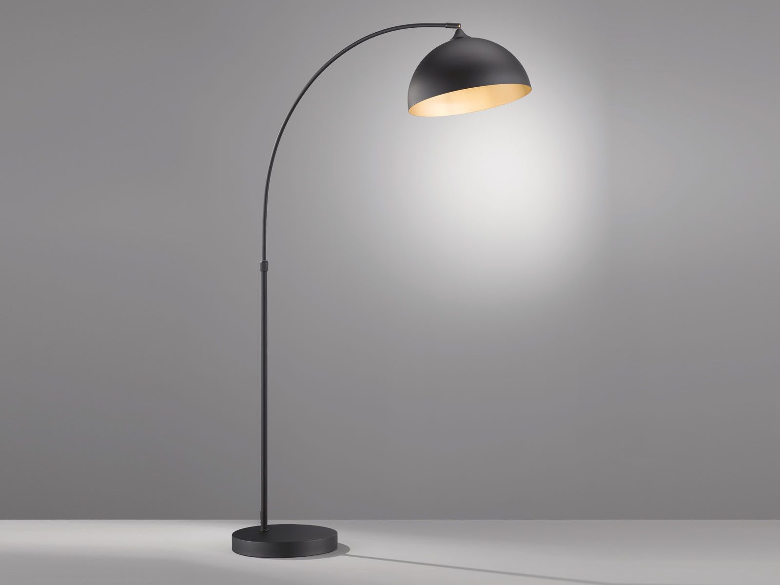 FISCHER & HONSEL LED Bogenlampe, Dimmfunktion, LED wechselbar, Warmweiß, Große Industrial Stehlampe ge-bogen Schwarz Gold-en, dimmbar H: 200cm