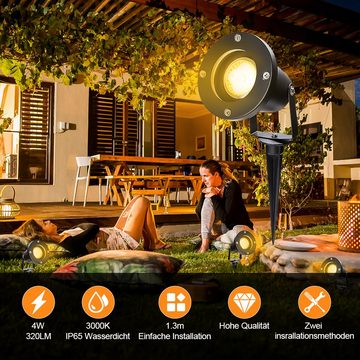 Bettizia Gartenstrahler LED Gartenleuchte mit Erdspieß Außenstrahler 4W Warmweiß