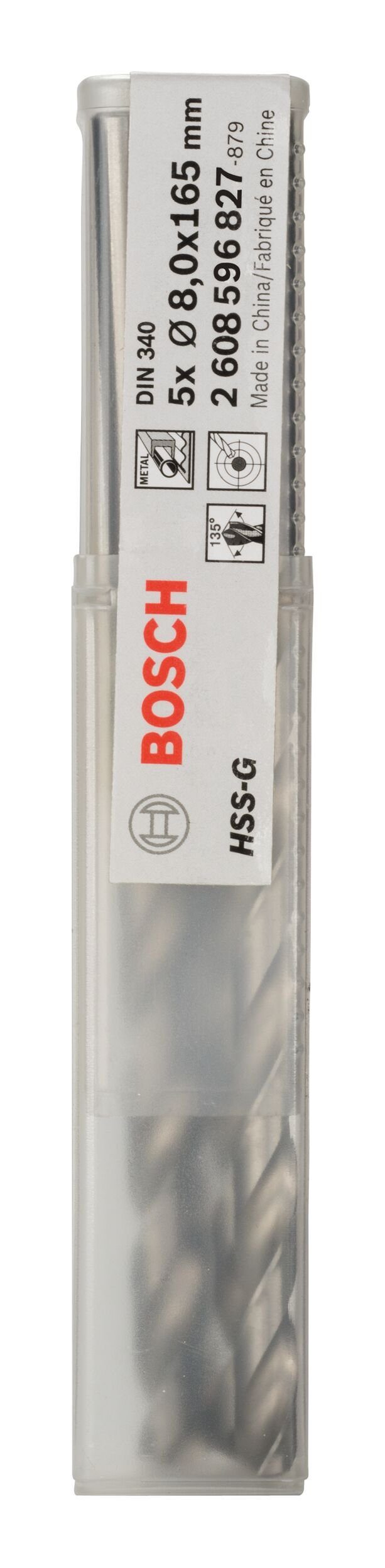 BOSCH Metallbohrer, (5 Stück), HSS-G mm - 5er-Pack 8 x 165 (DIN 109 x - 340)