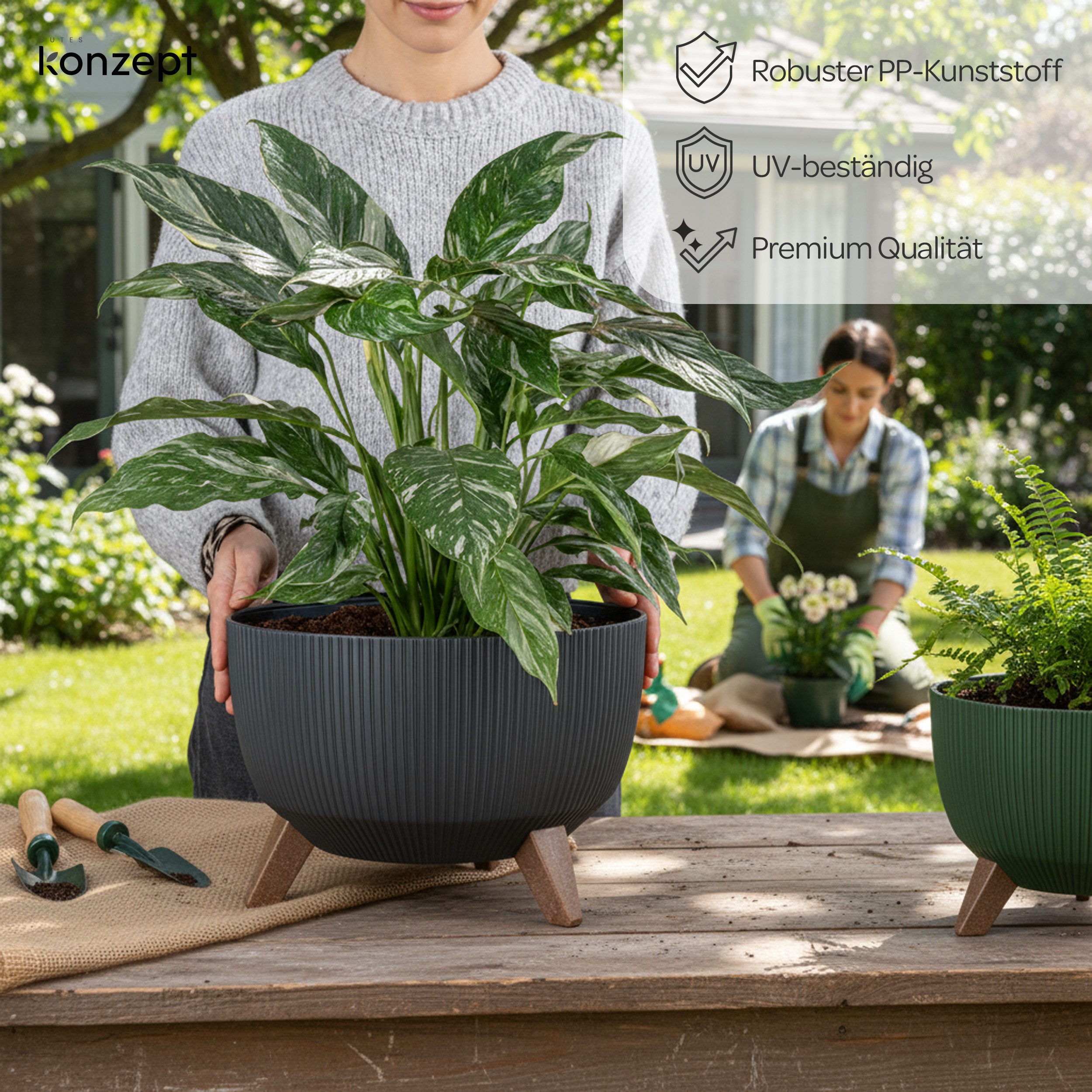 KONZEPT Blumentopf mit Füßen – großer Blumenkübel aus Kunststoff, runde Pfl günstig online kaufen