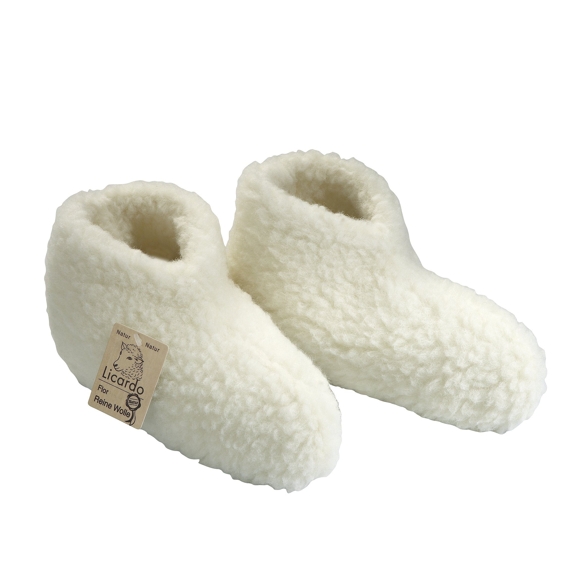 Licardo Wollartikel Bettschuh Wolle ecru Hausschuh (1 Paar) für warme Füße, kuschelig