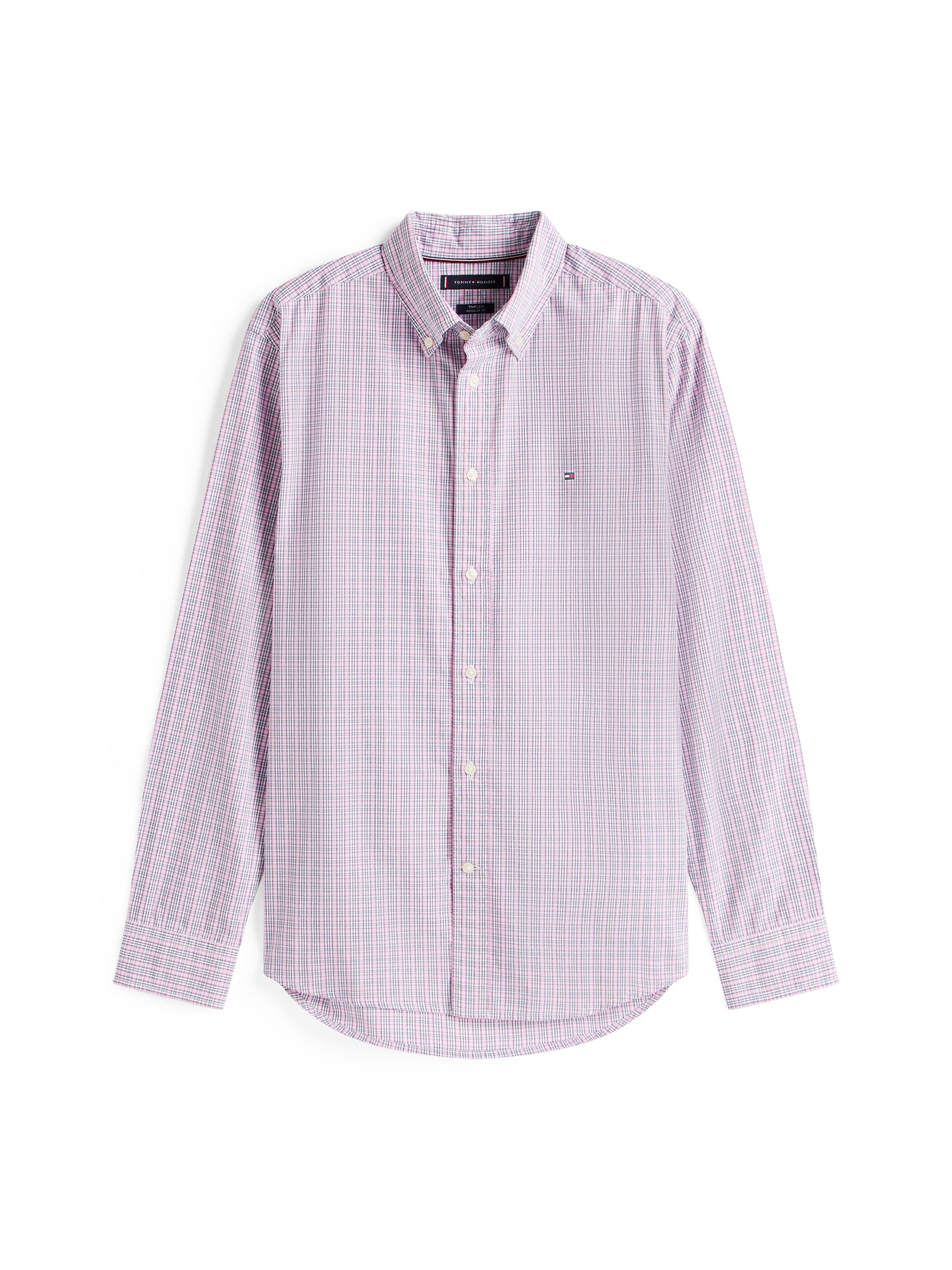 Tommy Hilfiger Langarmhemd FLEX POPLIN SMALL TARTAN SHIRT regular fit, kleinkariert, Button-down-Kragen