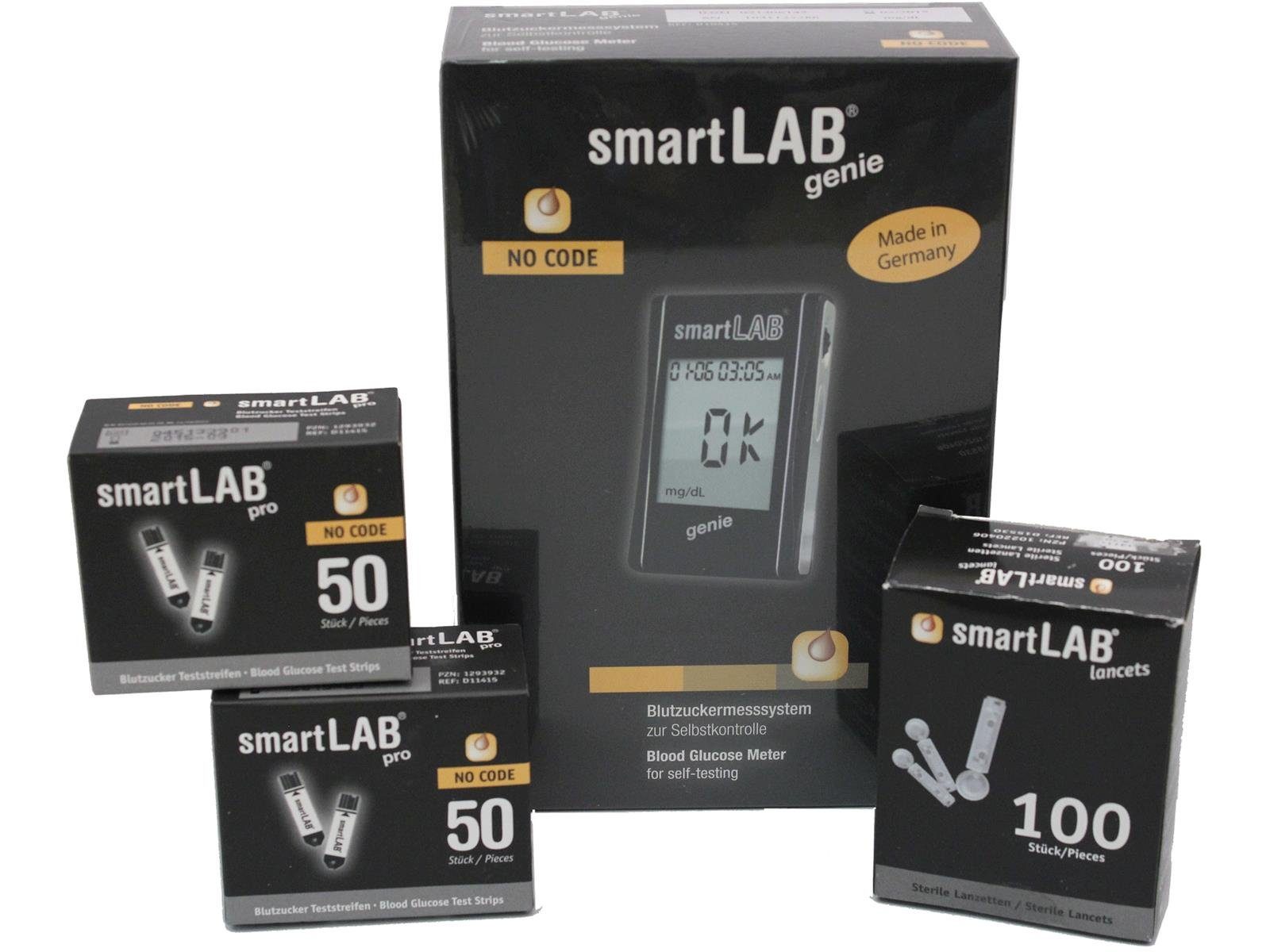 smartLAB Blutzuckermessgerät smartLAB genie Blutzuckermessgerät Bundel mit großem Display