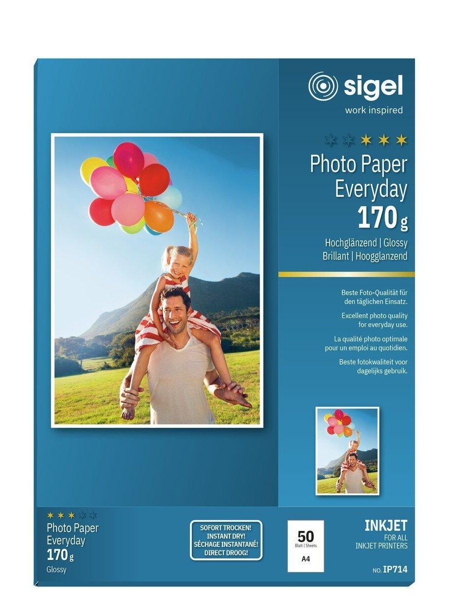 Sigel Druckerpapier Fotopapier hochglänzend A4 170 g/m² 50 Blatt weiß