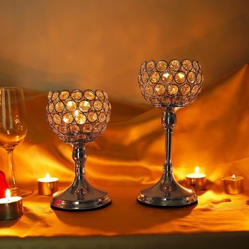 Lubgitsr Kerzenständer Kerzenhalter Gold Kristall Kerzenhalter,Kerzenständer Gold 2er Set (2 St)