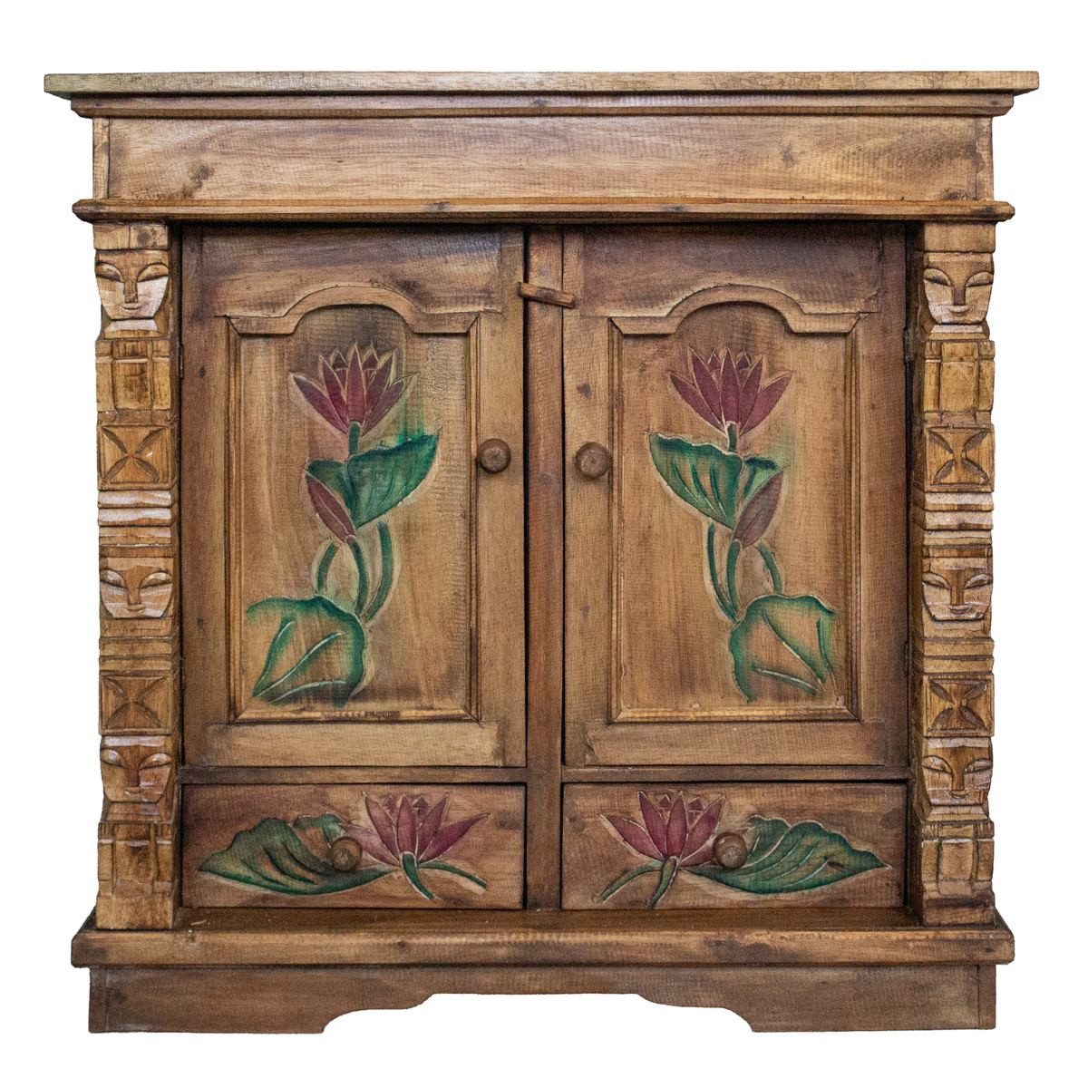 Oriental Galerie Mehrzweckschrank Schrank 80 x 80cm Lotus Braun Color (1-St)