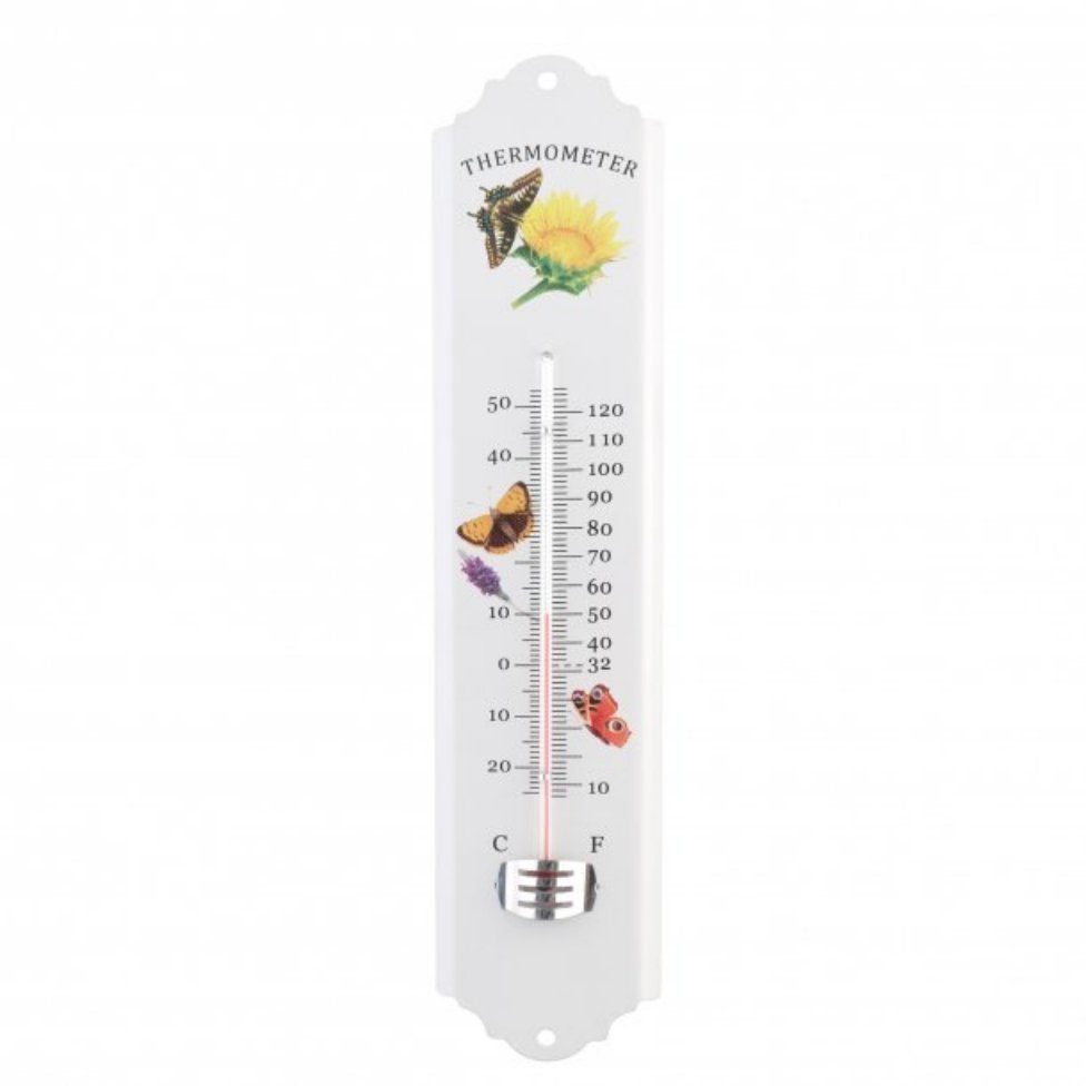 Raumthermometer Metallthermometer, 30cm, weiß, mit Dekor 200325