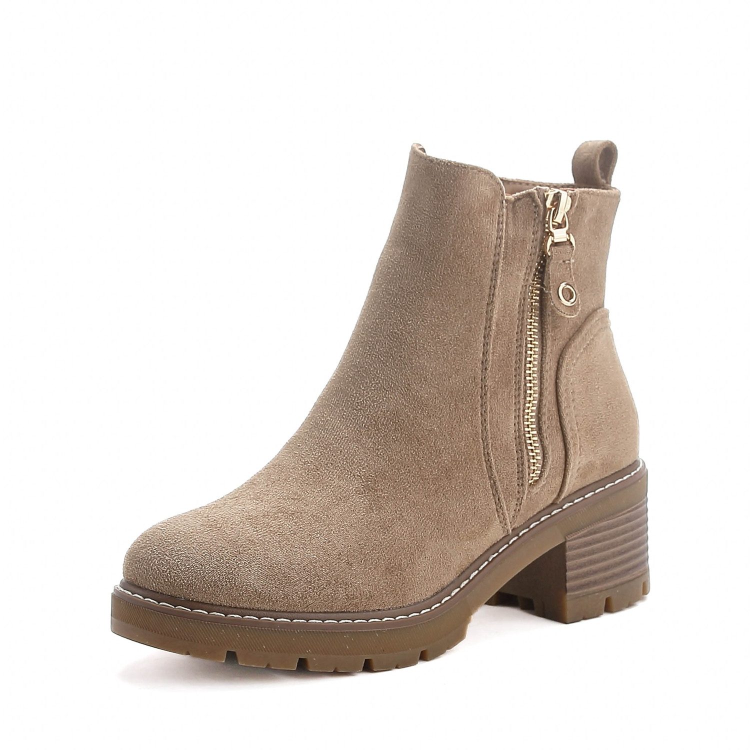 Elara Damen Stiefeletten in Veloursoptik mit Reißverschluss und Profilsohle Chelseaboots