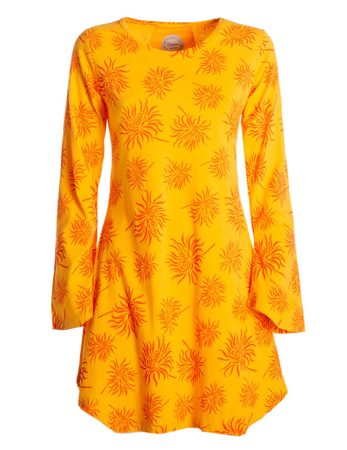 Vishes Tunikakleid Langarm Damen Blumen-Tunika Shirt-Kleid Glockenärmel Bau günstig online kaufen