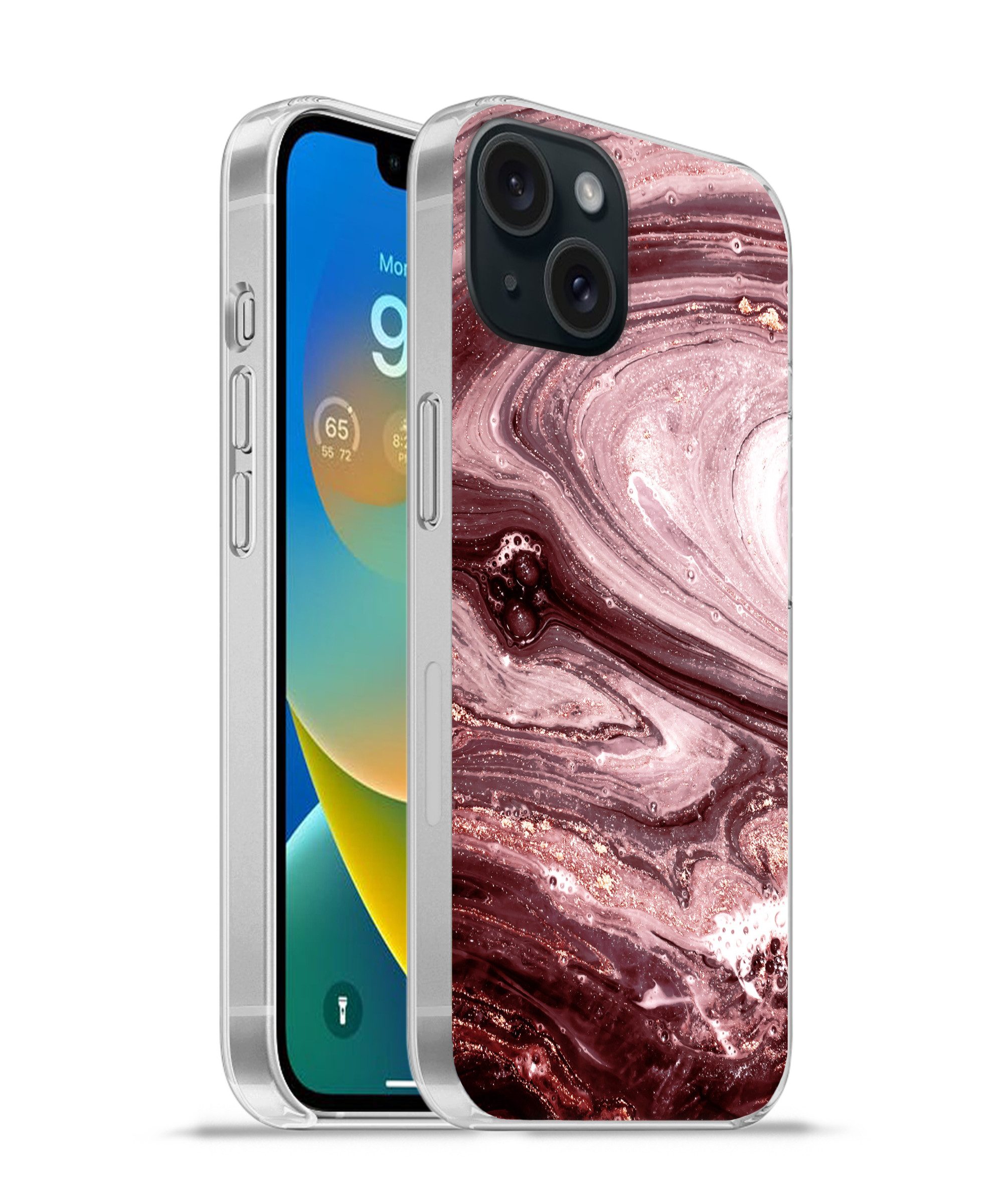 Handyhülle für Apple iPhone 15 Marmor - Gold - Rosa