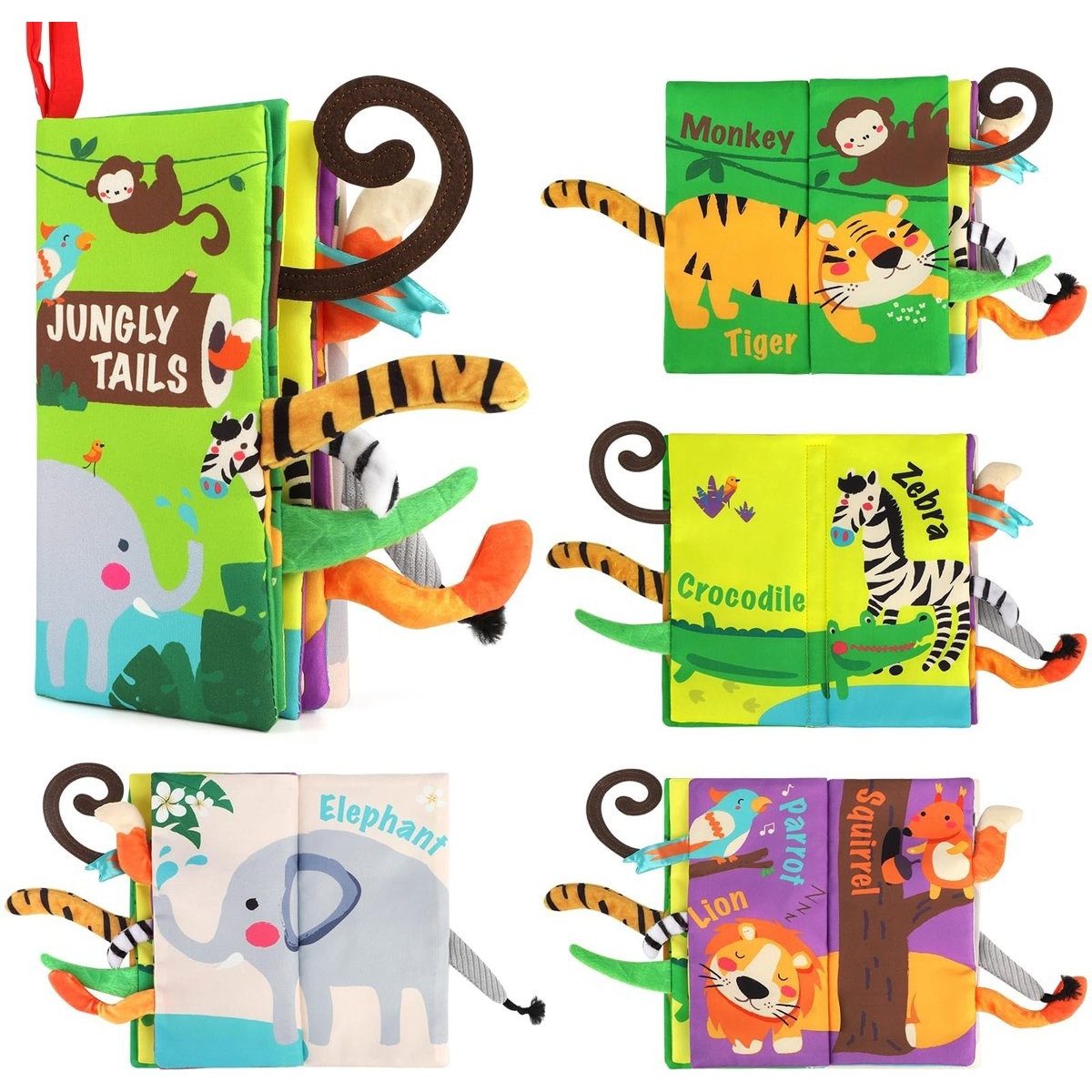 Kraftverdia Stoffbuch Knisterbuch Baby Stoffbuch Buggybuch mit Dschungeltieren
