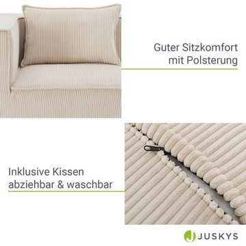 Juskys Ecksofa Domas, 4 Teile, L, modulare Couch für Wohnzimmer, 3 Sitzer mit Ottomane & Kissen