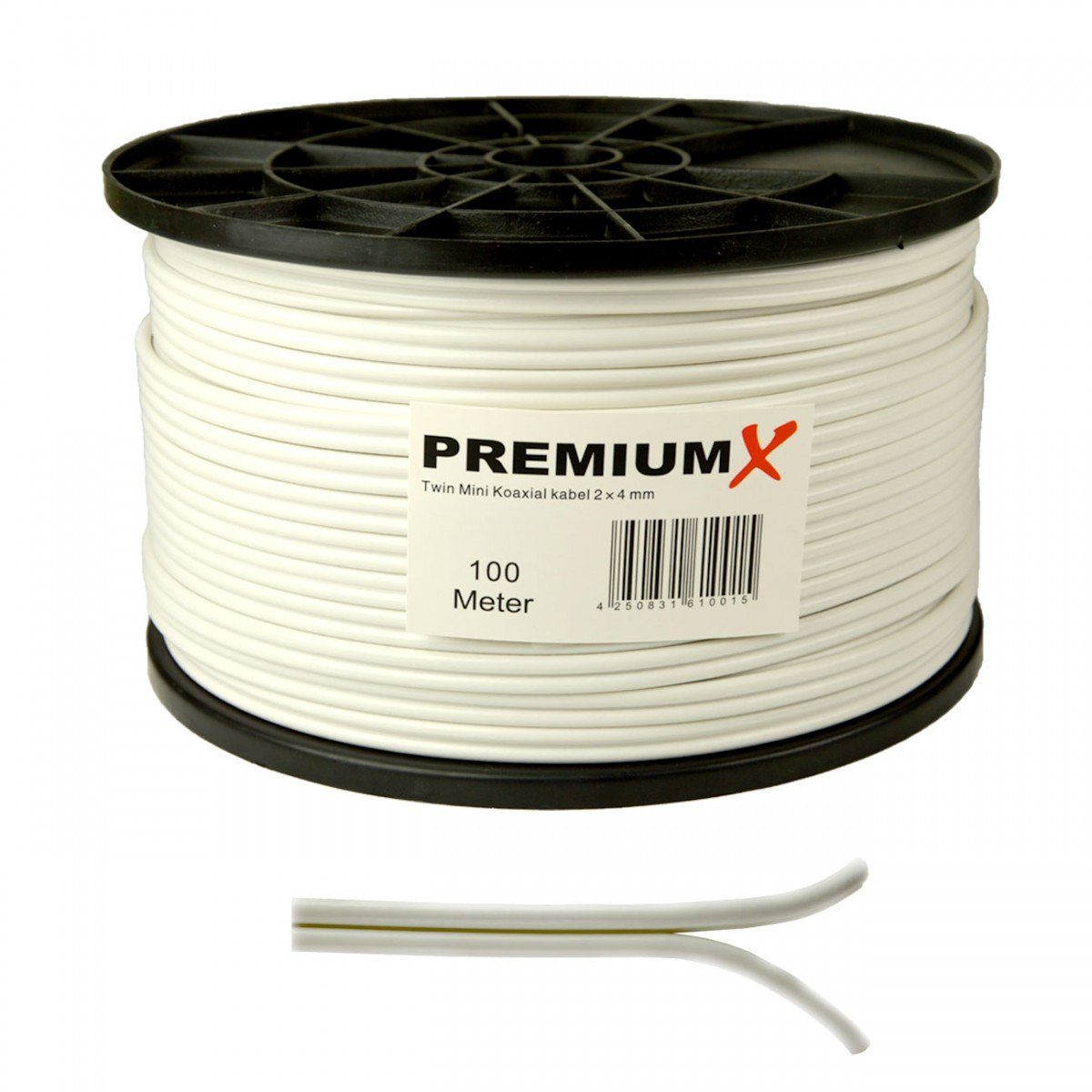 PremiumX Twini Mini 100m Kabel KoaxialKabel weiß 2x4mm SAT-Kabel in mit F-Stecker