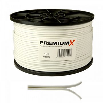 PremiumX Twini Mini KoaxialKabel 2x4mm Kabel 100m in weiß mit F-Stecker SAT-Kabel