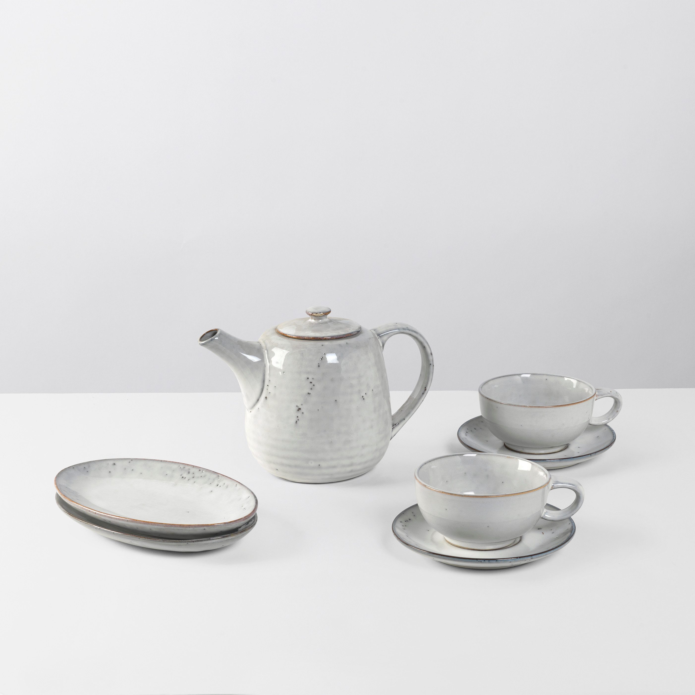 Broste Copenhagen Teeservice Single Geschirr-Set Nordic Sand, inkl. 1 Päckchen Papierserviette (8-tlg), 2 Personen, Keramik, Beliebte Geschirr Sets Exclusiv mit Geschenk