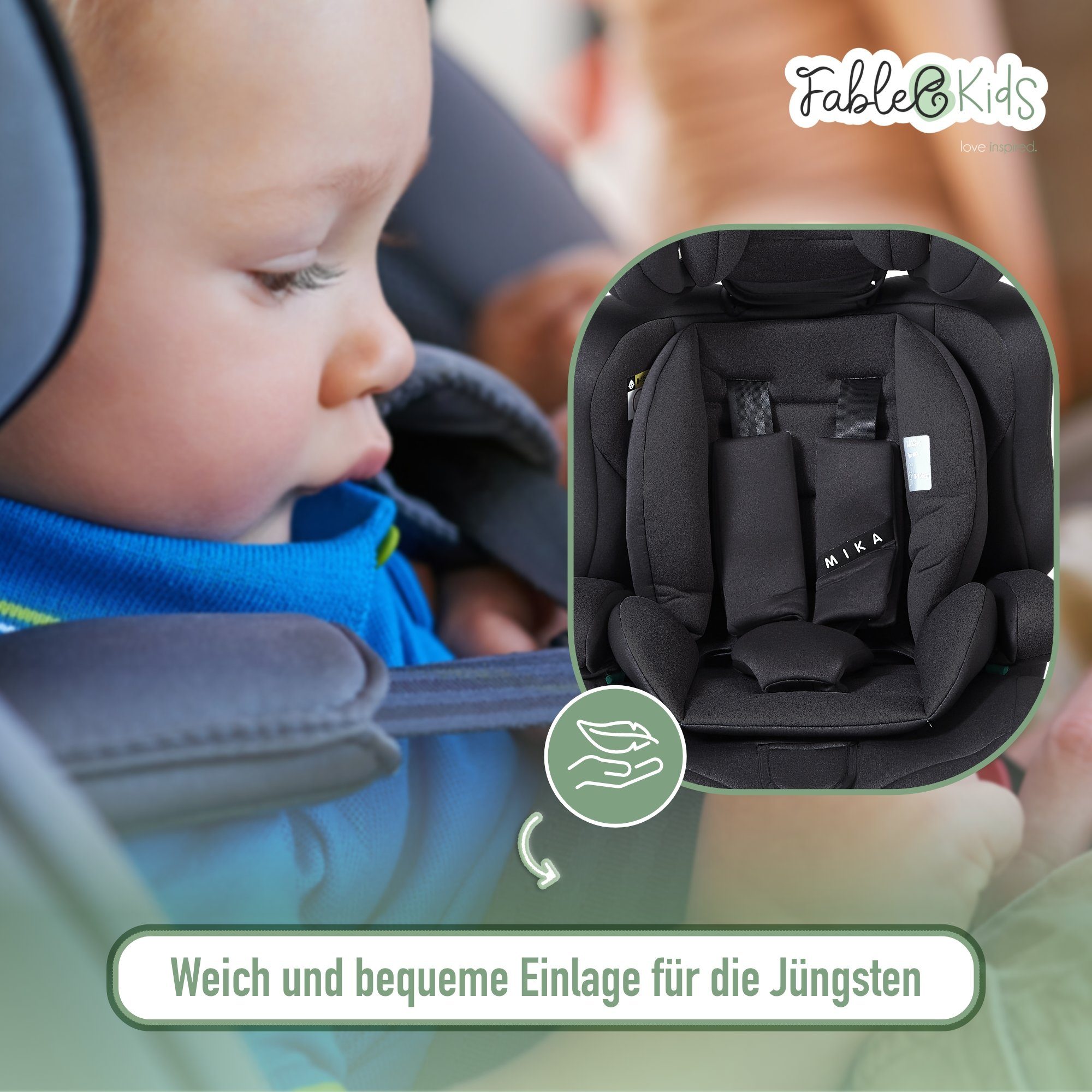 FableKids Autokindersitz Sitzerhöhung i-Size 76–150 cm, vorwärtsgerichtet, 3-Punkt-Gurt, ab: 15 Monaten, bis: 12 Jahre, Pflegeleicht: Bezug abnehmbar und waschb – Bild 4 von 5