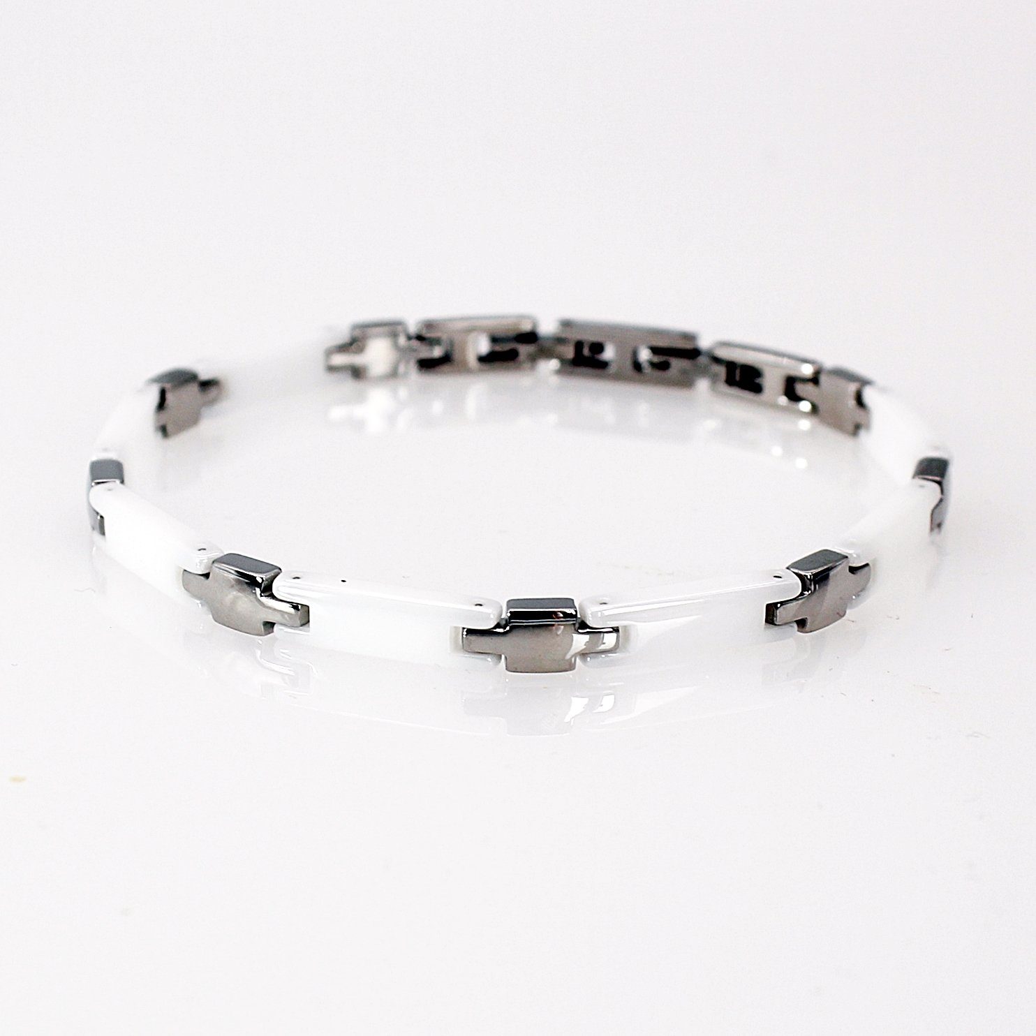 Edelstahlarmband Armband aus Keramik und Edelstahl Weiß, Silber Gliederarmband