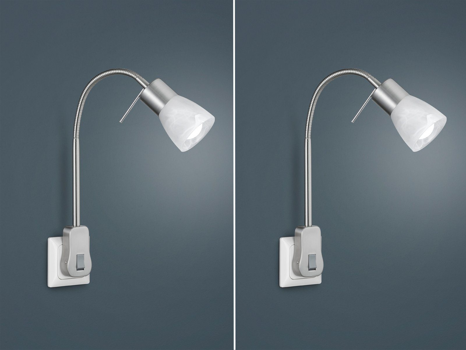 TRIO Leuchten LED Steckdosenleuchte, Dimmfunktion, LED wechselbar, Warmweiß, 2er SET Wand-lampe mit Schalter Leselampe Nachttischlampe Bett H: 40cm