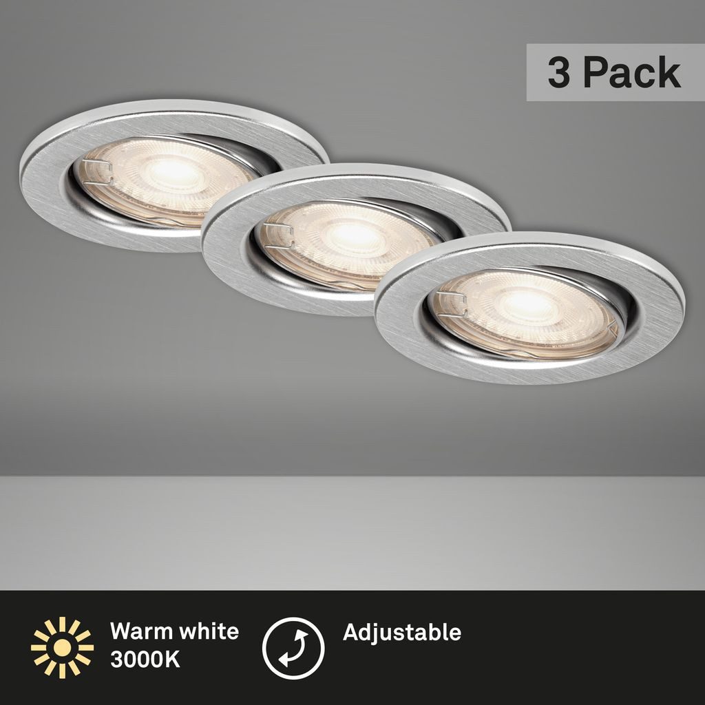 Briloner Leuchten LED Einbaustrahler 7147-039, LED wechselbar, 2700K - Extra-Warmweiß, Einbauleuchte 3er SET schwenkbar IP23 Ø 8,6cm