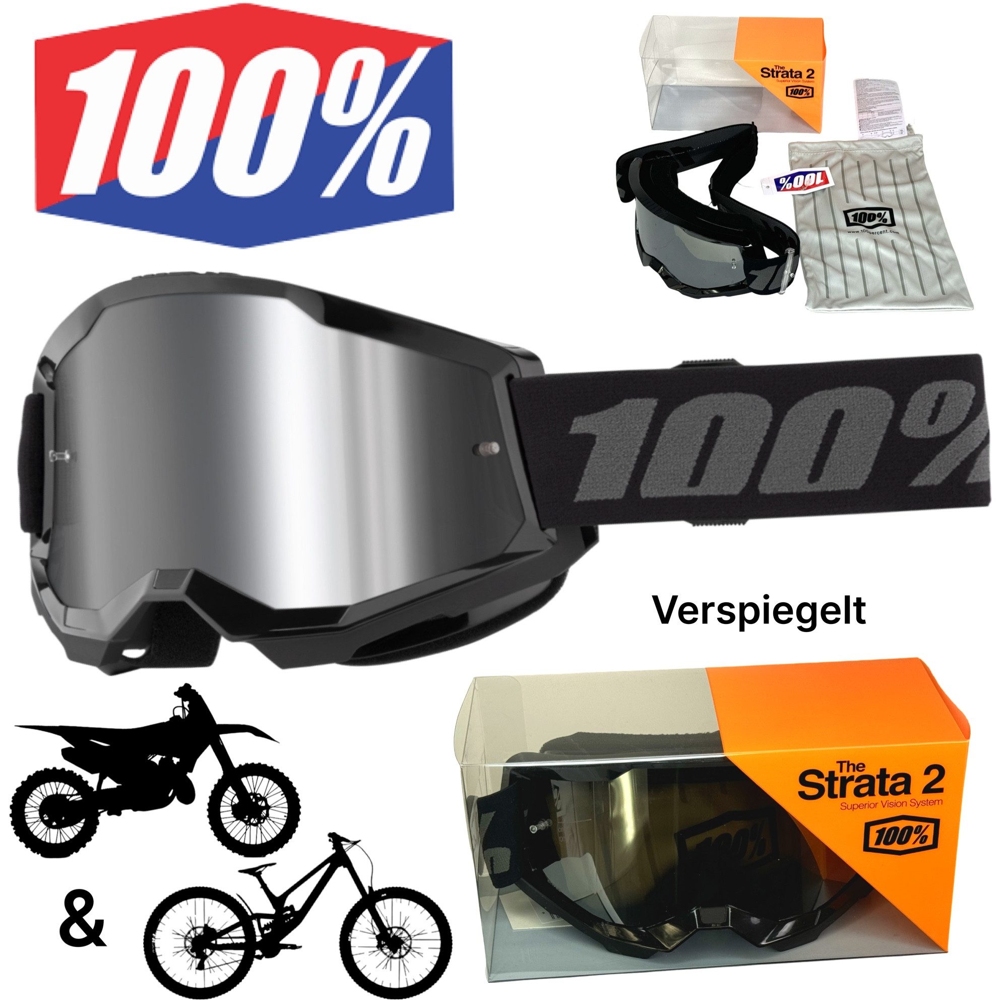 100% Motorradbrille 100% Strata V2 goggle Motocross MTB FR DH Fullfacehelm Schutz Brille