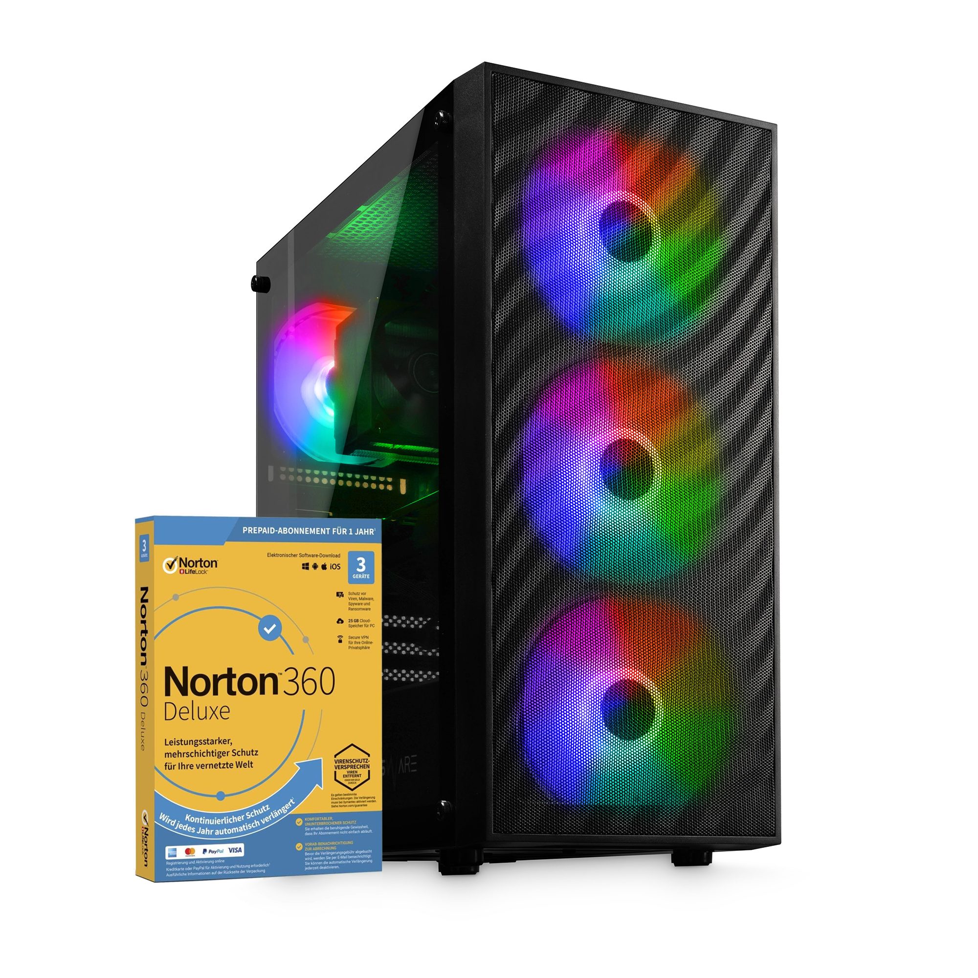 cybernerds P2 Pro Intel i5 RTX 5060 Ti RGB Gaming PC (Intel i5 Intel Core i5-14400F, GeForce RTX 5060 Ti, 16 GB RAM, 512 GB SSD, Luftkühlung)