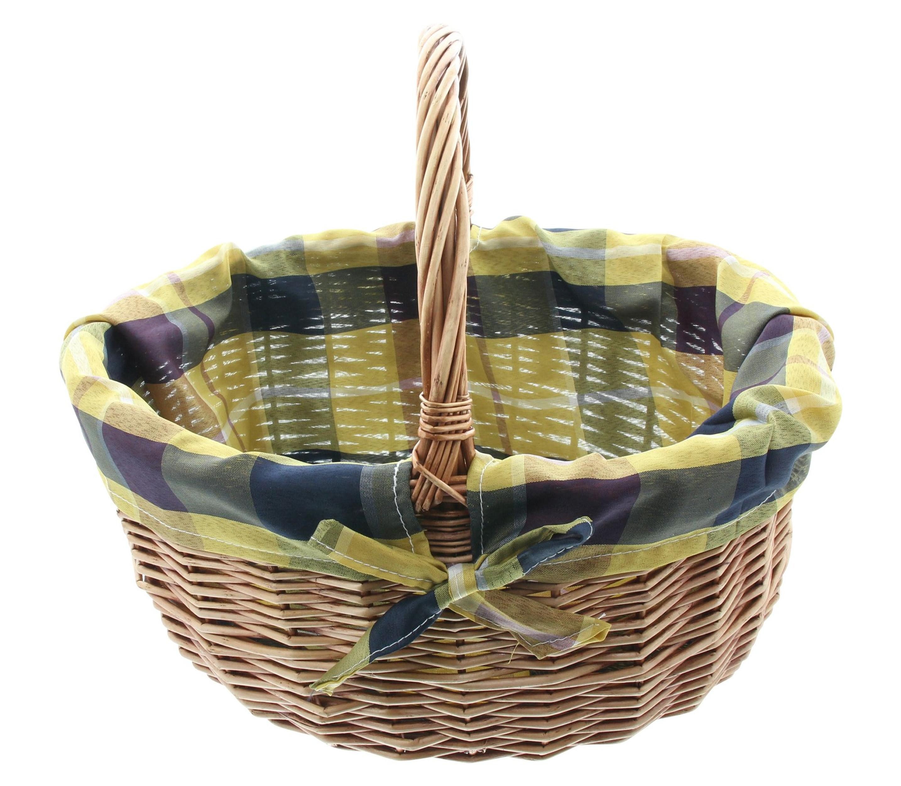Frank Flechtwaren Flechtkorb Einkaufskorb Karo Weide Textileinlage grün