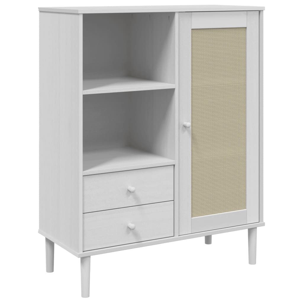 furnicato Highboard SENJA Rattan-Optik Weiß 90x40x112 cm Kiefernholz (1 St)