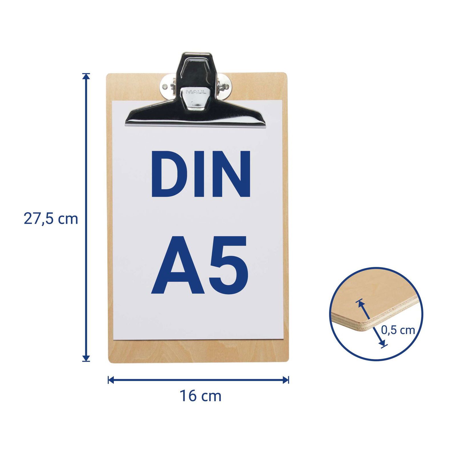 MAUL Konferenzmappe A5 Klemmbrett MAULtilia, Holz, Klemmer kurze Seite