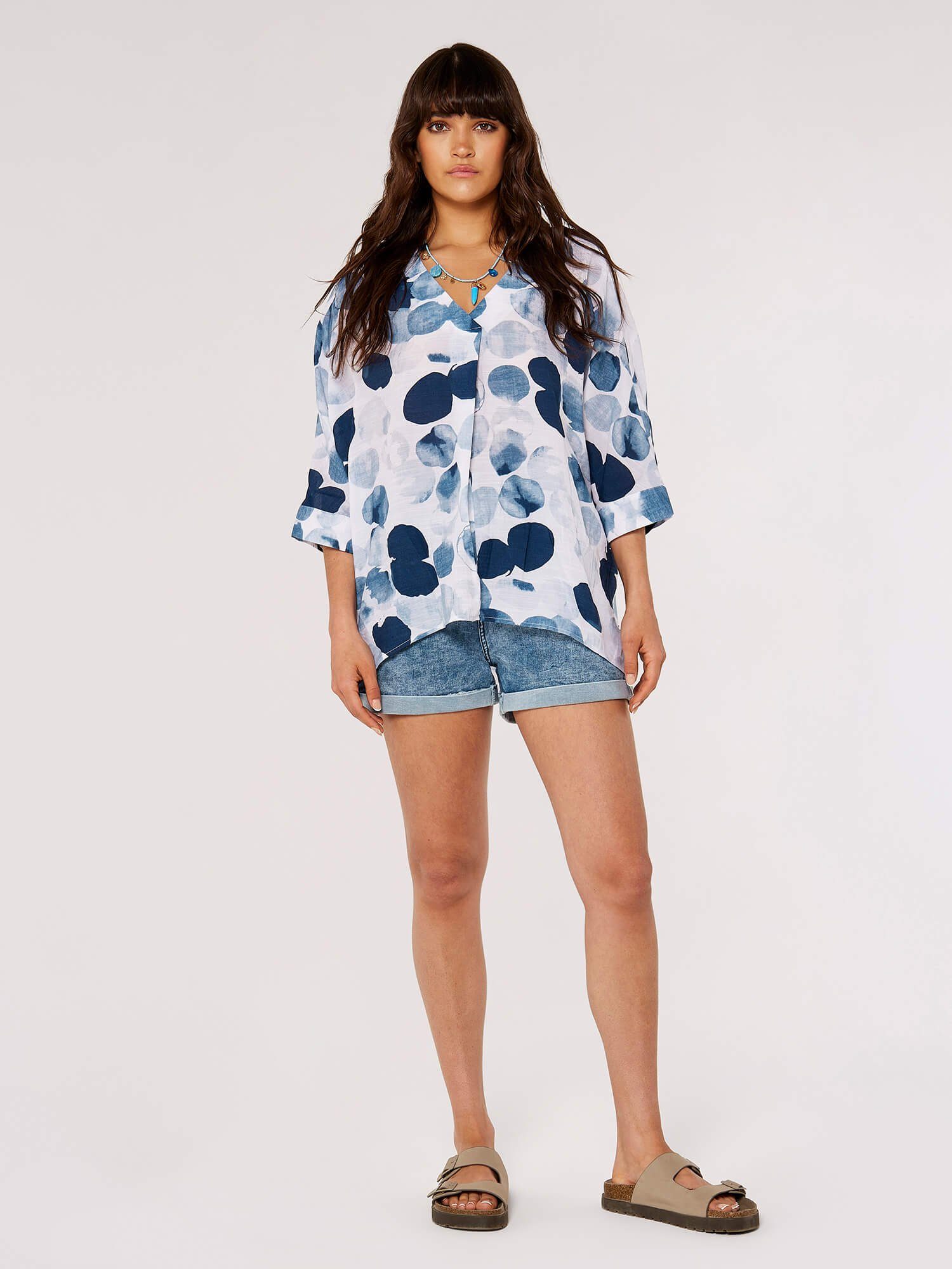 Apricot Shirtbluse Potato Paint Print Pleat mit Kellerfalte günstig online kaufen