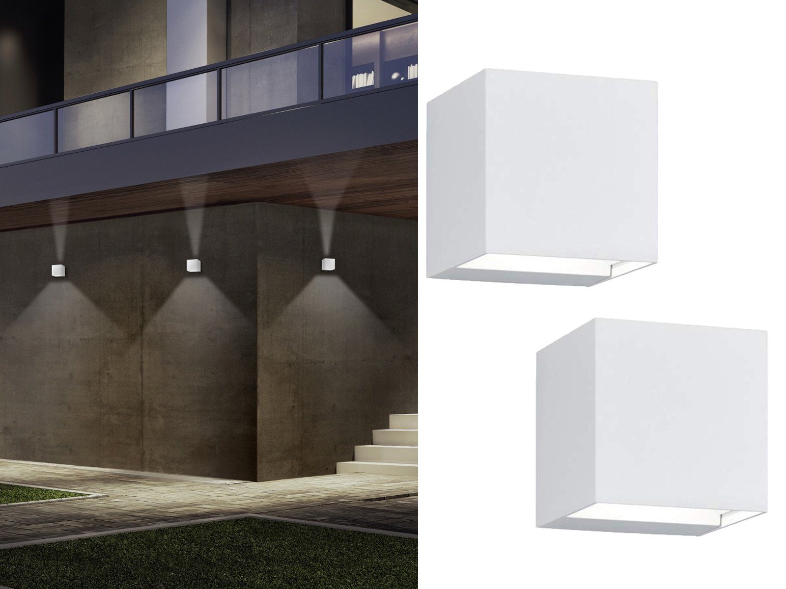meineWunschleuchte LED Außen-Wandleuchte, Abstrahlwinkel einstellbar, 54 Weiß, Hauswand, 2er-Set IP Terrassenleuchten LED kleine fest Warmweiß, Fassadenlampen integriert