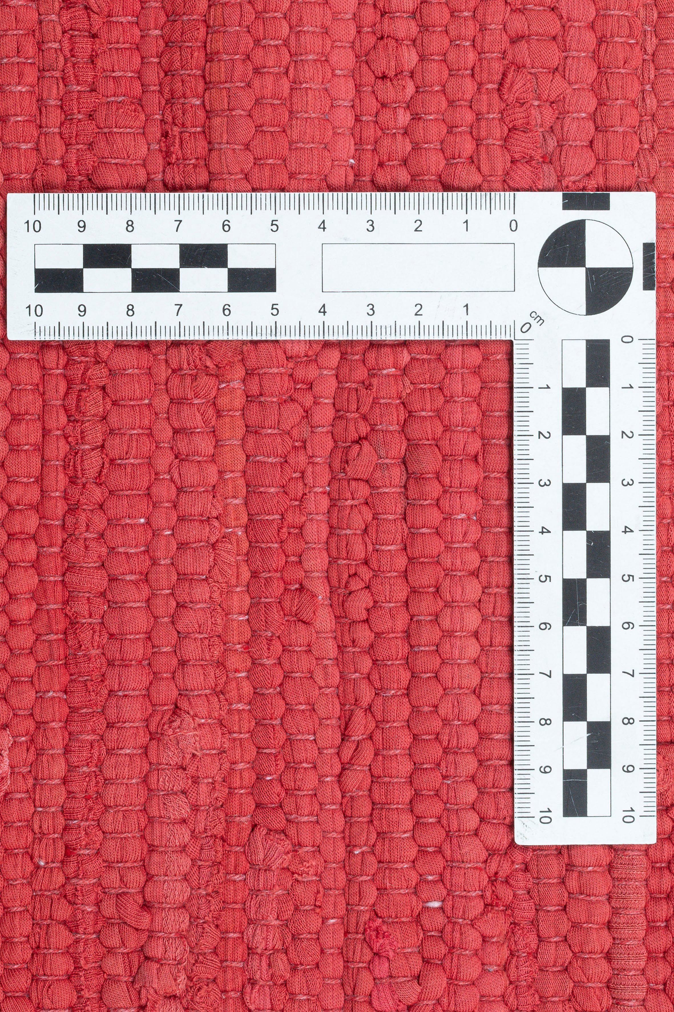 Flachgewebe, rechteckig, Teppich, mm, Cotton, THEKO, Fransen Handweb rot mit Happy Höhe: 5 handgewebt, Teppich reine Baumwolle,