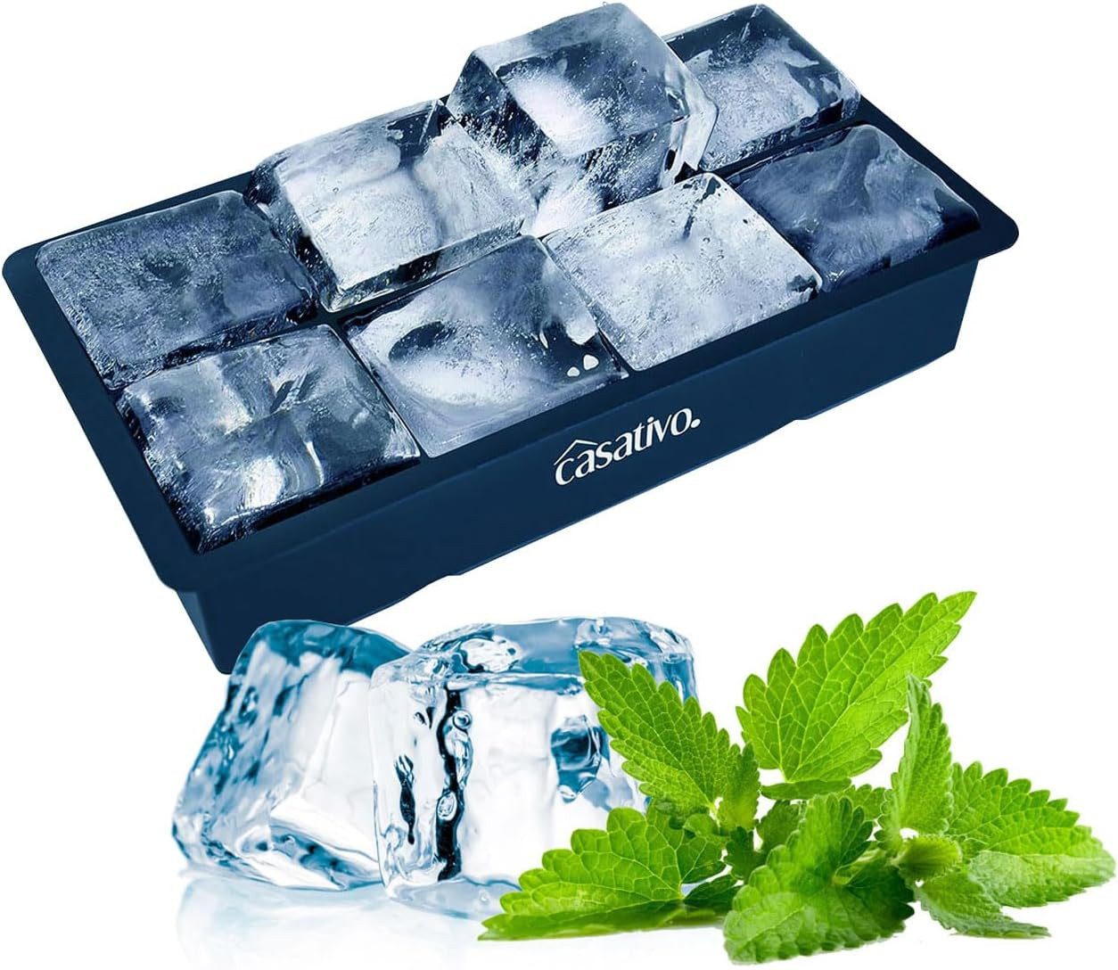 Casativo Eiswürfelform XXL Silikon Eiswürfelform - 8 große Fächer 5x5cm - BPA-frei, (3-tlg), XXL Silikon Eiswürfelform, 8 Eiswürfel, BPA-frei