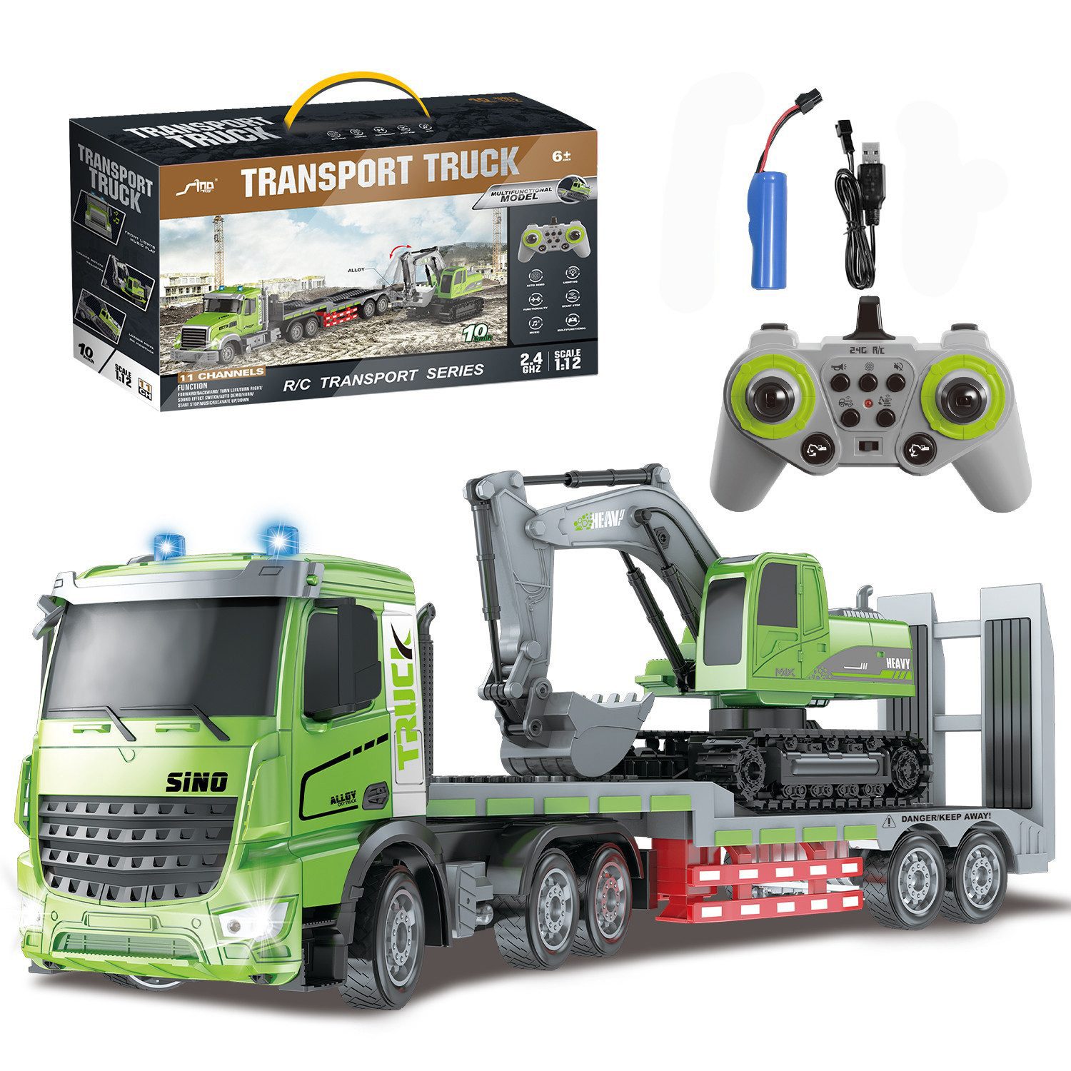 Esun RC-Auto RC LKW Spielzeug, 1:12 Ferngesteuerter Truck & Bagger Set mit Lichtern (Komplettset), Bagger Ferngesteuert Spielzeug für Jungen ab 6 7 8