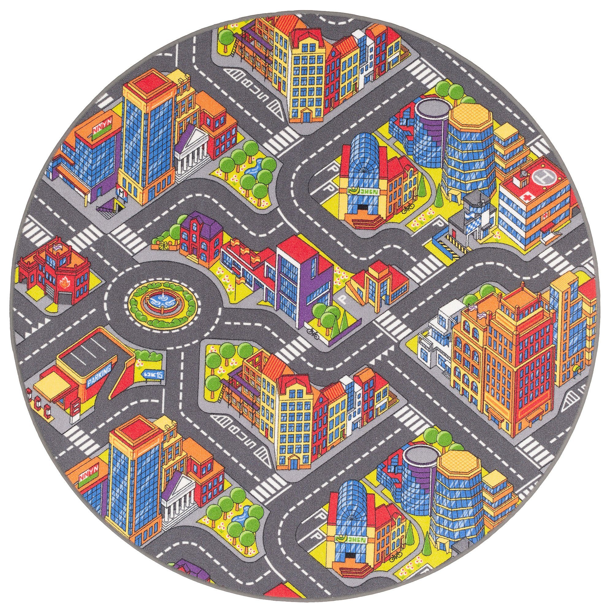 Snapstyle Kinderteppich Kinder Straßenteppich 3D Big City Rund, Rund, Höhe: 4 mm