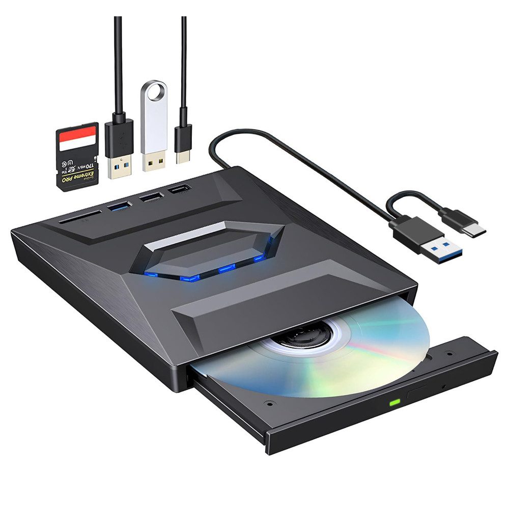 Externes CD DVD Laufwerk USB 3.0 Type-C mit SD/TF Micro USB Portable DVD-Brenner